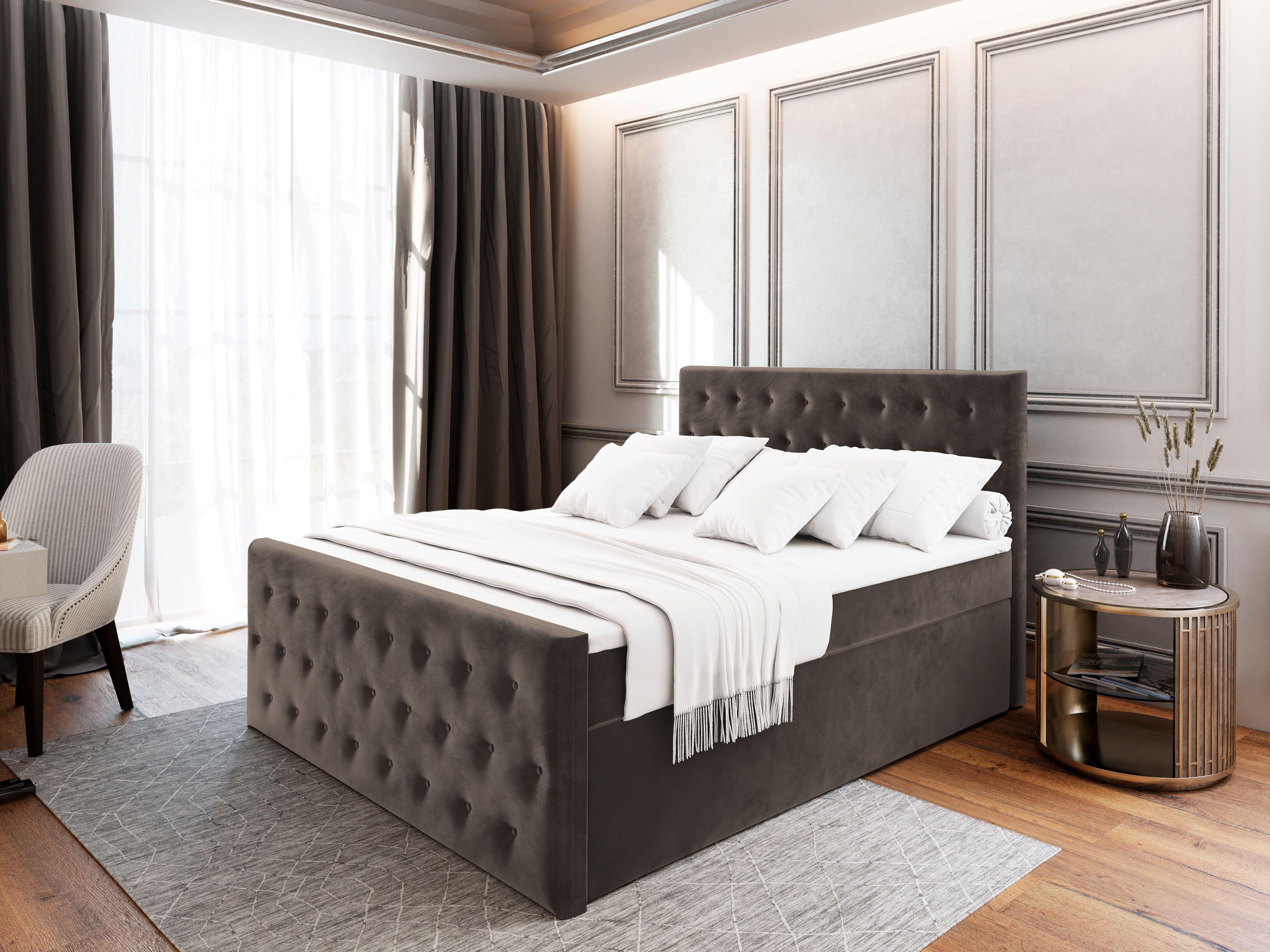 wohnli-moebel-suche-800000651393-1 BOXBETT FONDI 160x200 cm mit Matratze und Topper - Braun Holz MASSENO Möbel > Betten > Boxspringbetten Braun