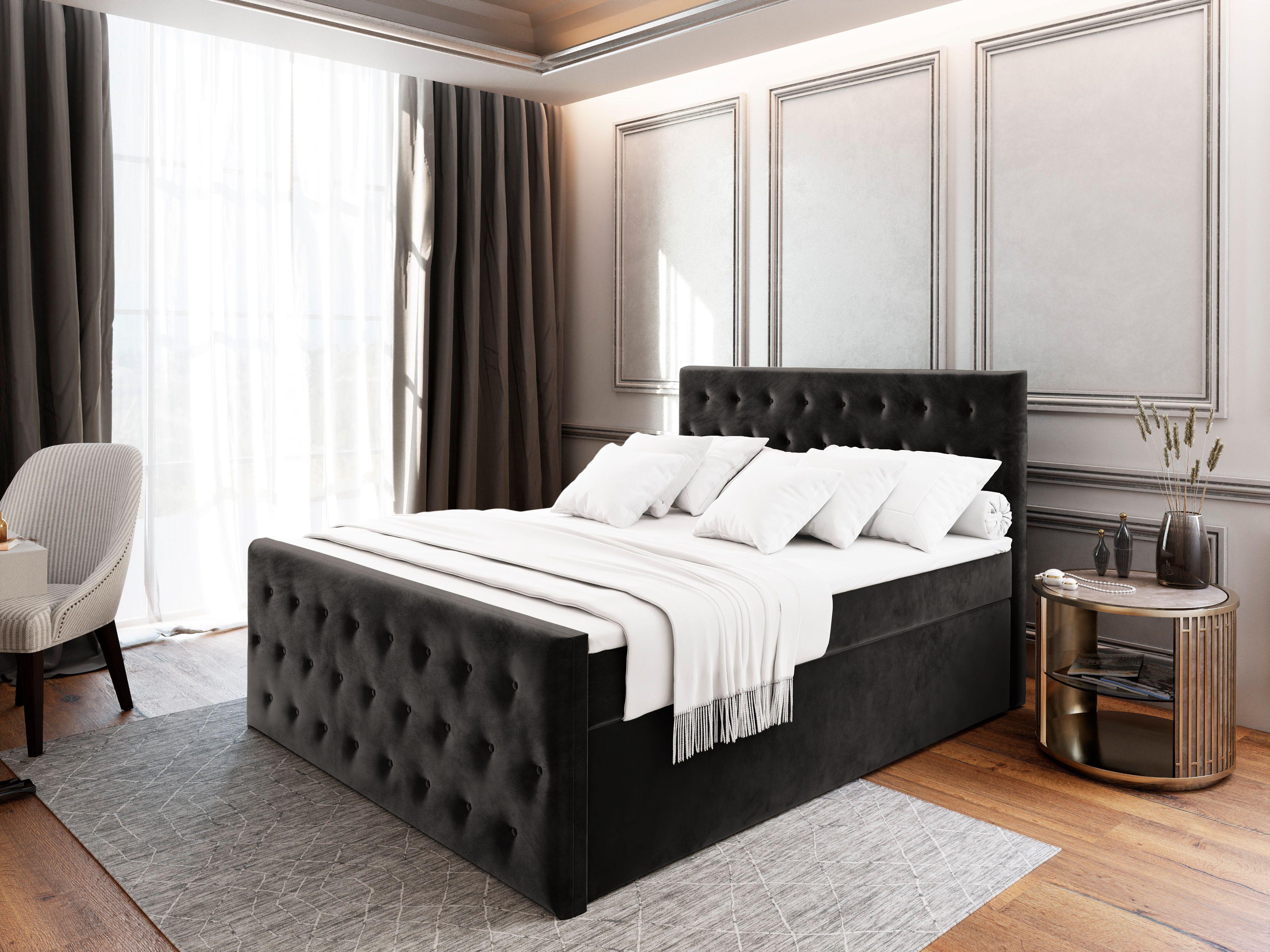 wohnli-moebel-suche-800000651395-1 BOXBETT FONDI 140x200 cm mit Matratze und Topper - Schwarz Holz MASSENO Möbel > Betten > Boxspringbetten Schwarz