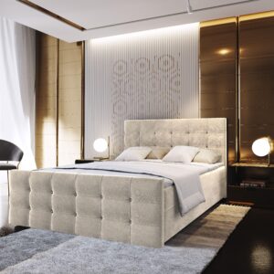 wohnli-moebel-suche-800000651397-1 BOXBETT SLAT 160x200 cm mit Matratze und Topper - Beige Holz MASSENO Möbel > Betten > Boxspringbetten Beige