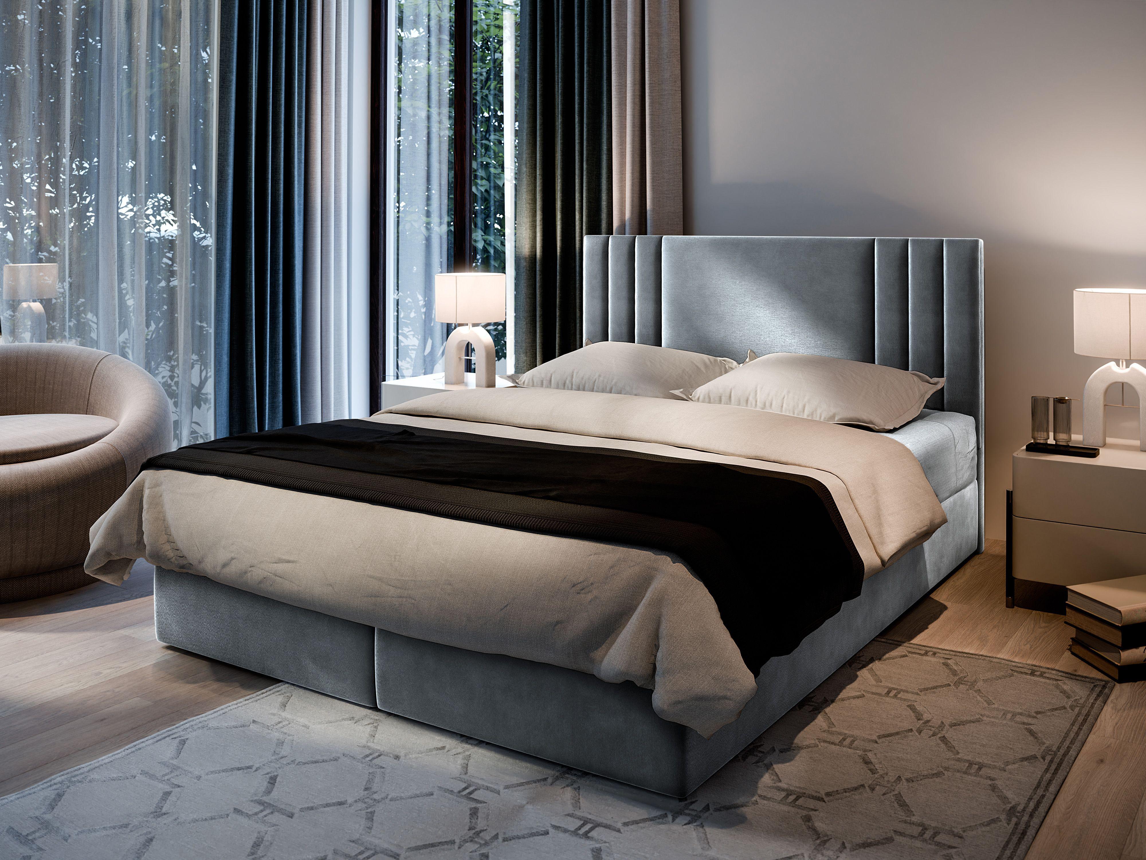 wohnli-moebel-suche-800000651400-1 BOXBETT BRES 140x200 cm mit Matratze und Topper - Hellgrau Holz MASSENO Möbel > Betten > Boxspringbetten Grau