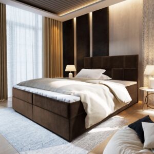 BOXBETT PRATA 140x200 cm mit Matratze und Topper - Braun Holz MASSENO Möbel > Betten > Boxspringbetten Braun