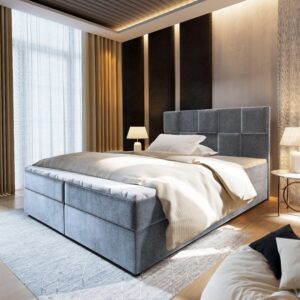 BOXBETT PRATA 180x200 cm mit Matratze und Topper - Hellgrau Holz MASSENO Möbel > Betten > Boxspringbetten Grau