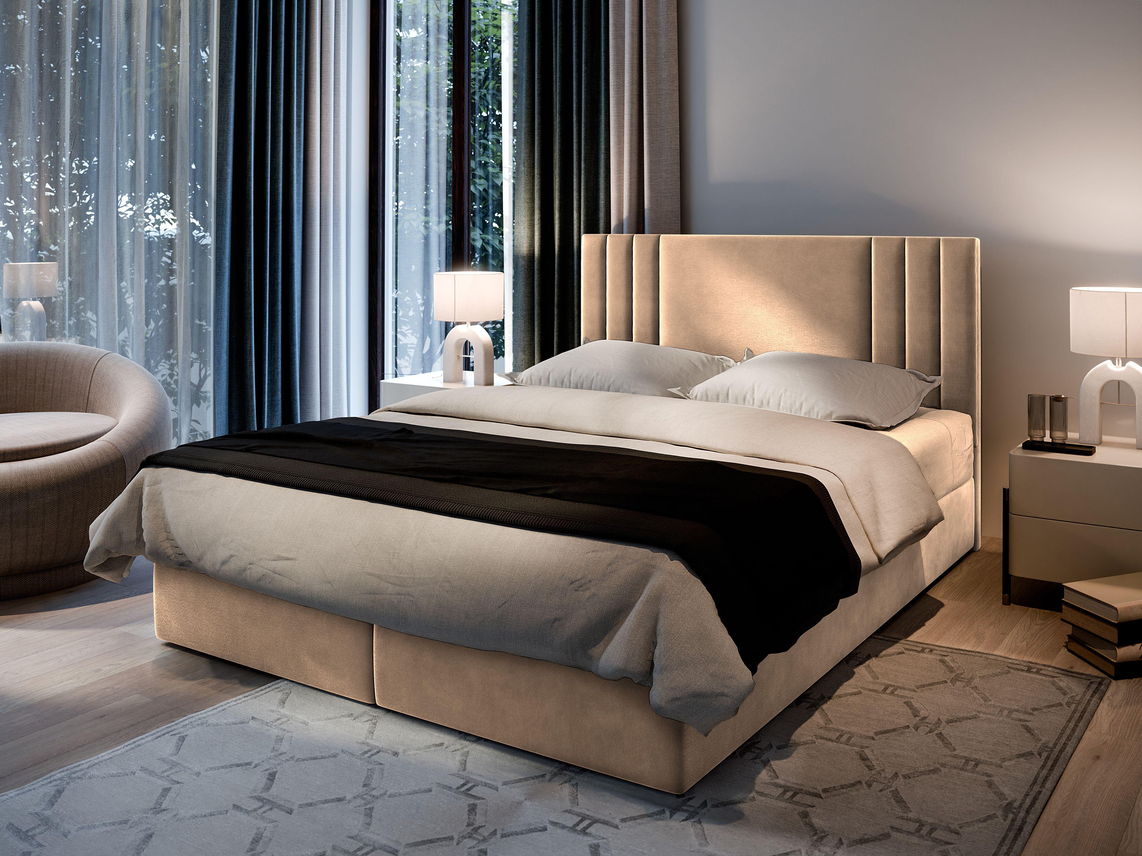 wohnli-moebel-suche-800000651428-1 BOXBETT BRES 180x200 cm mit Matratze und Topper - Beige Holz MASSENO Möbel > Betten > Boxspringbetten Beige