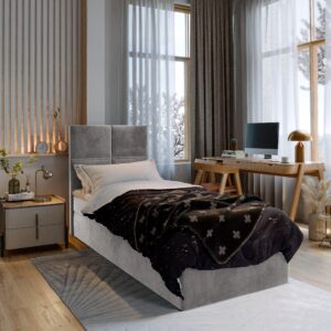 wohnli-moebel-suche-800000651433-1 BOXBETT LENA 100 100x200 cm mit Matratze und Topper - Hellgrau Holz MASSENO Möbel > Betten > Boxspringbetten Grau