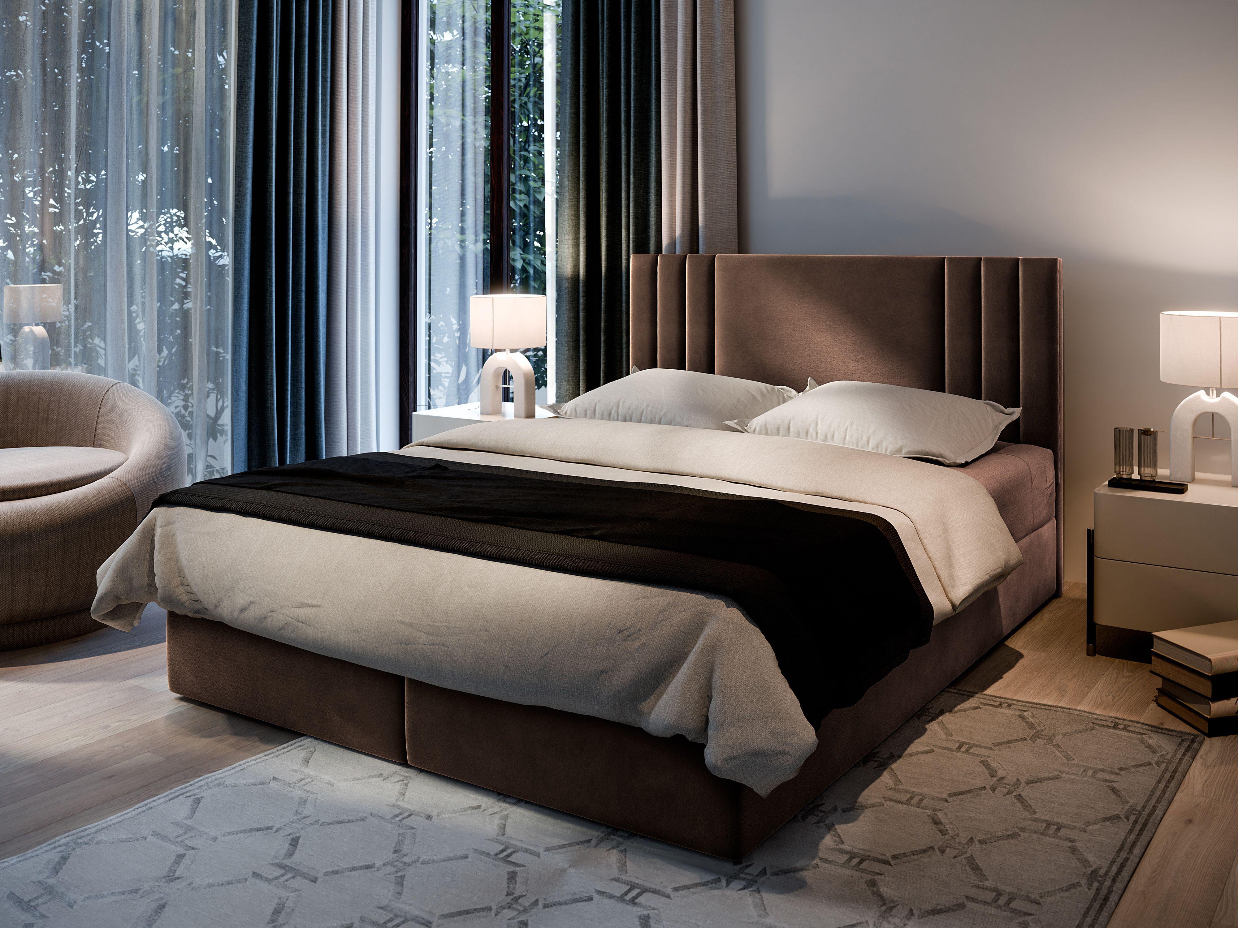 wohnli-moebel-suche-800000651436-1 BOXBETT BRES 140x200 cm mit Matratze und Topper - Braun Holz MASSENO Möbel > Betten > Boxspringbetten Braun