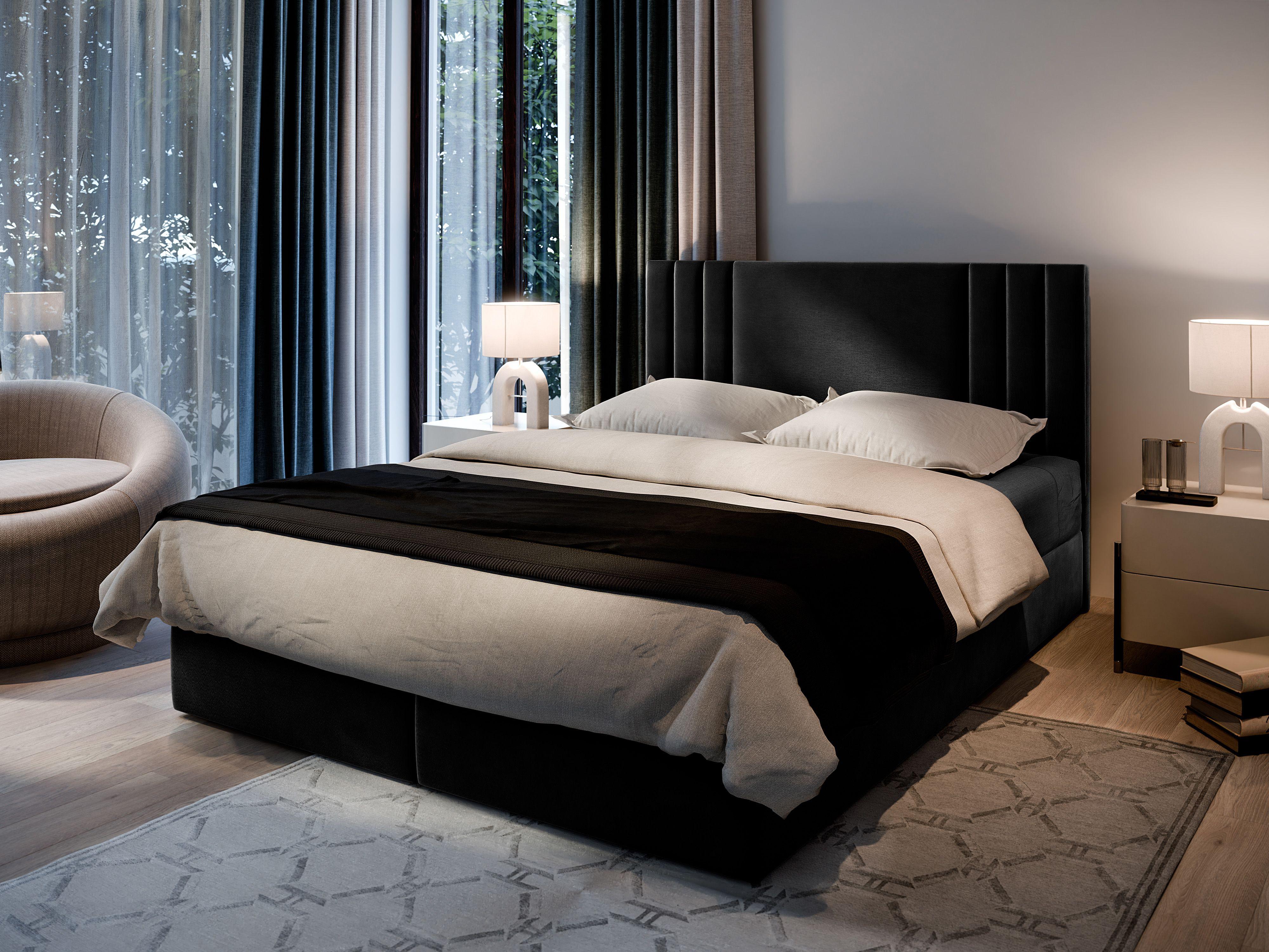 wohnli-moebel-suche-800000651458-1 BOXBETT BRES 140x200 cm mit Matratze und Topper - Schwarz Holz MASSENO Möbel > Betten > Boxspringbetten Schwarz