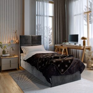 BOXBETT LENA 100 100x200 cm mit Matratze und Topper - Grau Holz MASSENO Möbel > Betten > Boxspringbetten Grau