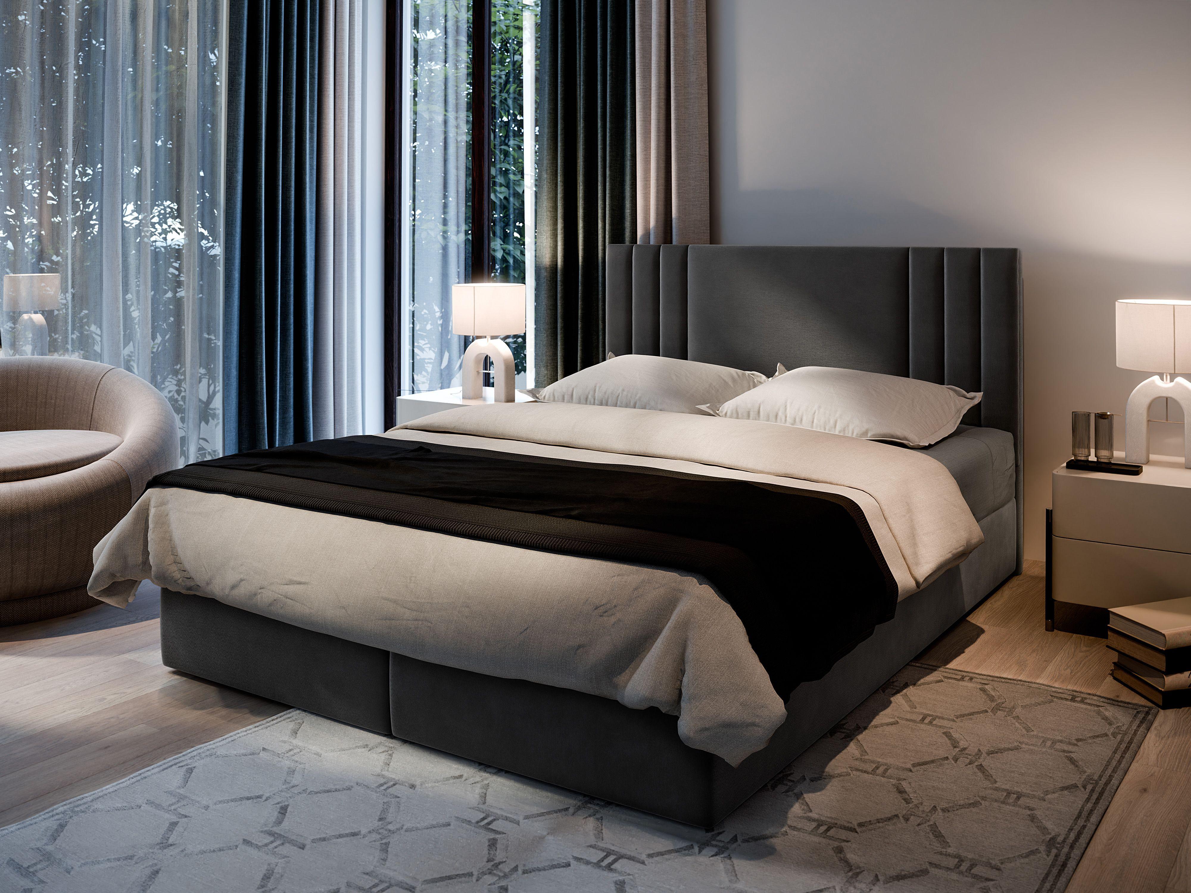 wohnli-moebel-suche-800000651480-1 BOXBETT BRES 140x200 cm mit Matratze und Topper - Grau Holz MASSENO Möbel > Betten > Boxspringbetten Grau