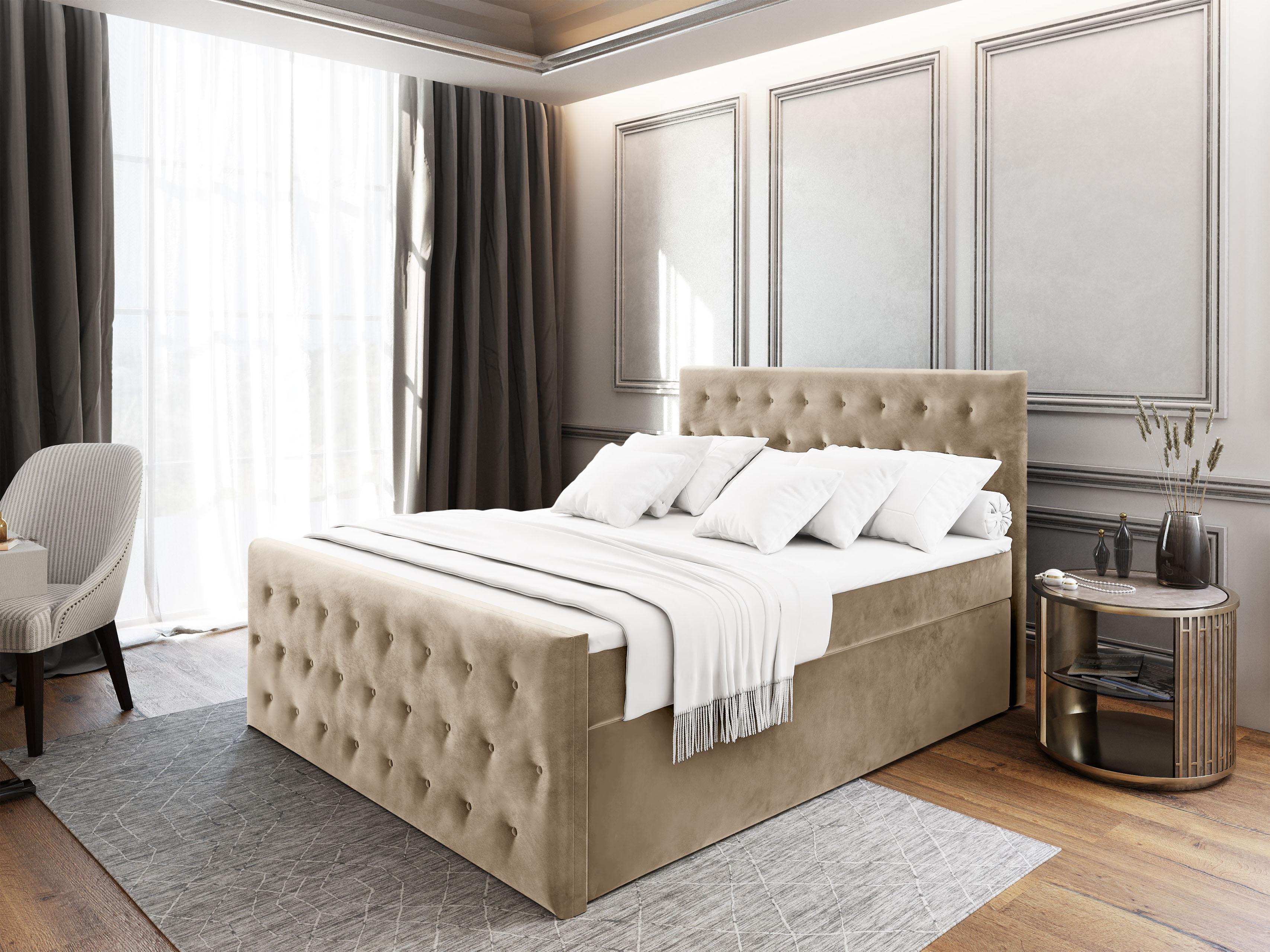 wohnli-moebel-suche-800000651483-1 BOXBETT FONDI 160x200 cm mit Matratze und Topper - Beige Holz MASSENO Möbel > Betten > Boxspringbetten Beige