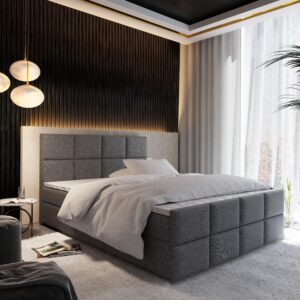 BOXBETT ARIEL 180x200 cm mit Matratze und Topper - Hellgrau Holz MASSENO Möbel > Betten > Boxspringbetten Grau