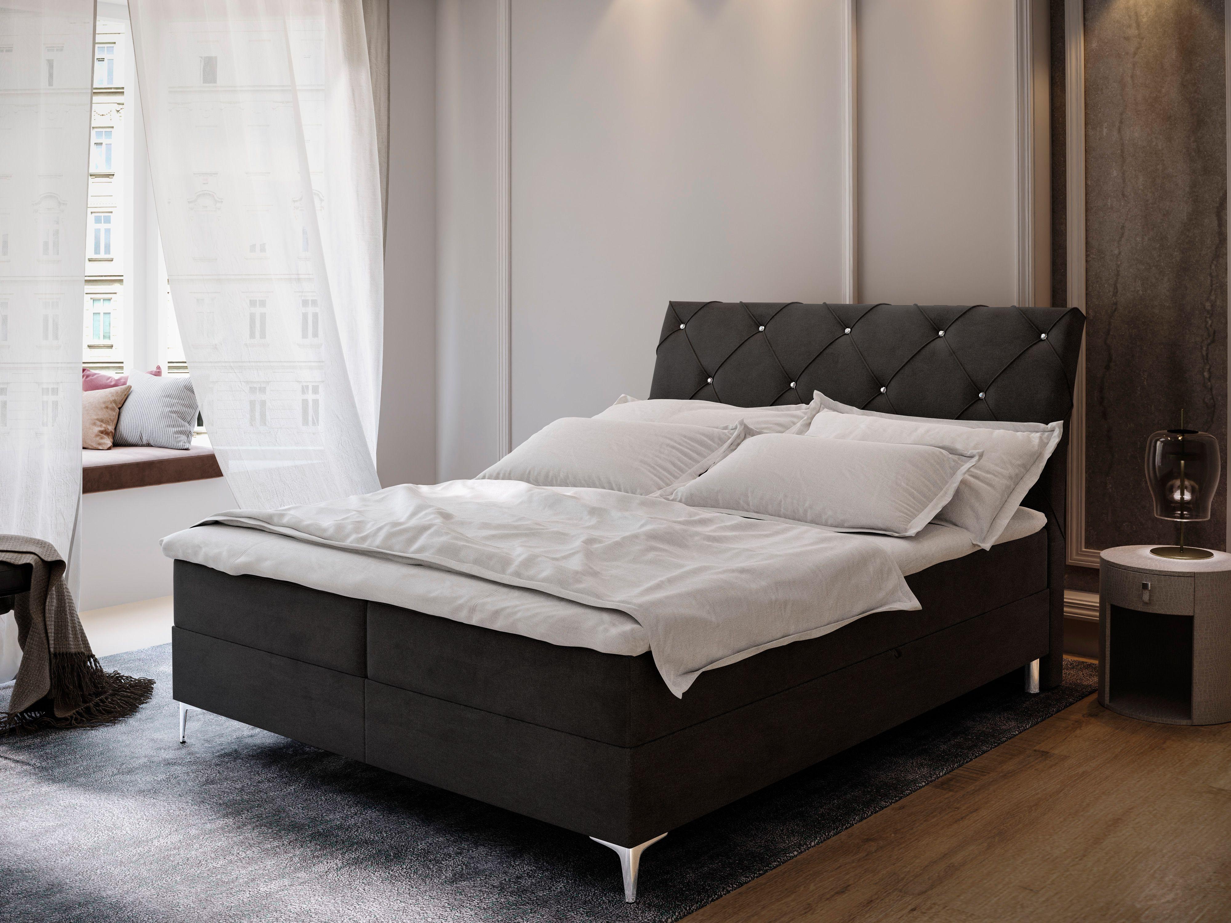 wohnli-moebel-suche-800000651550-1 BOXBETT MACON 140x200 cm mit Matratze und Topper - Schwarz Holz MASSENO Möbel > Betten > Boxspringbetten Schwarz