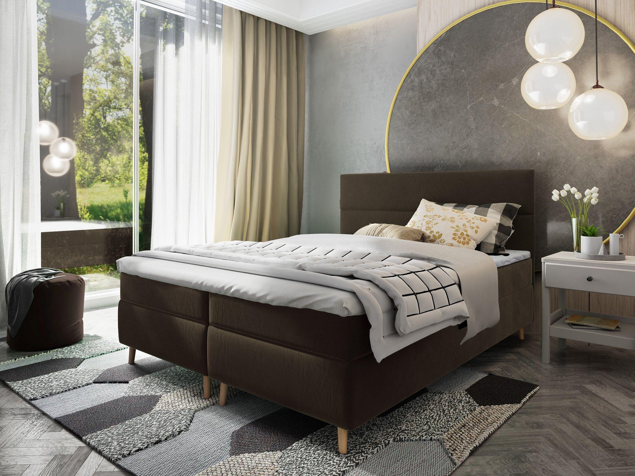 BOXBETT SANTA 180x200 cm mit Matratze und Topper - Braun Holz MASSENO Möbel > Betten > Boxspringbetten Braun