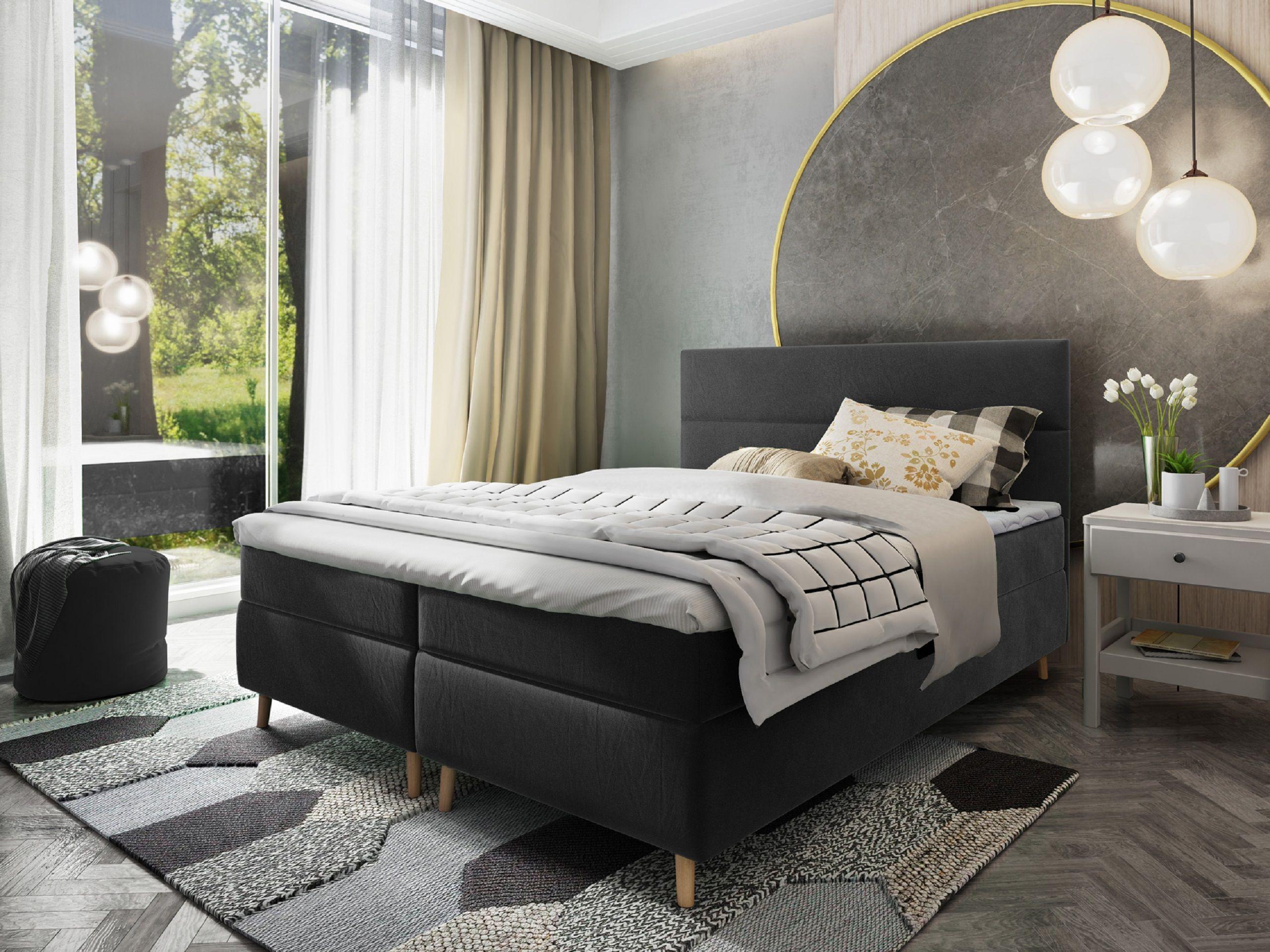 wohnli-moebel-suche-800000651578-1 BOXBETT SANTA 180x200 cm mit Matratze und Topper - Grau Holz MASSENO Möbel > Betten > Boxspringbetten Grau