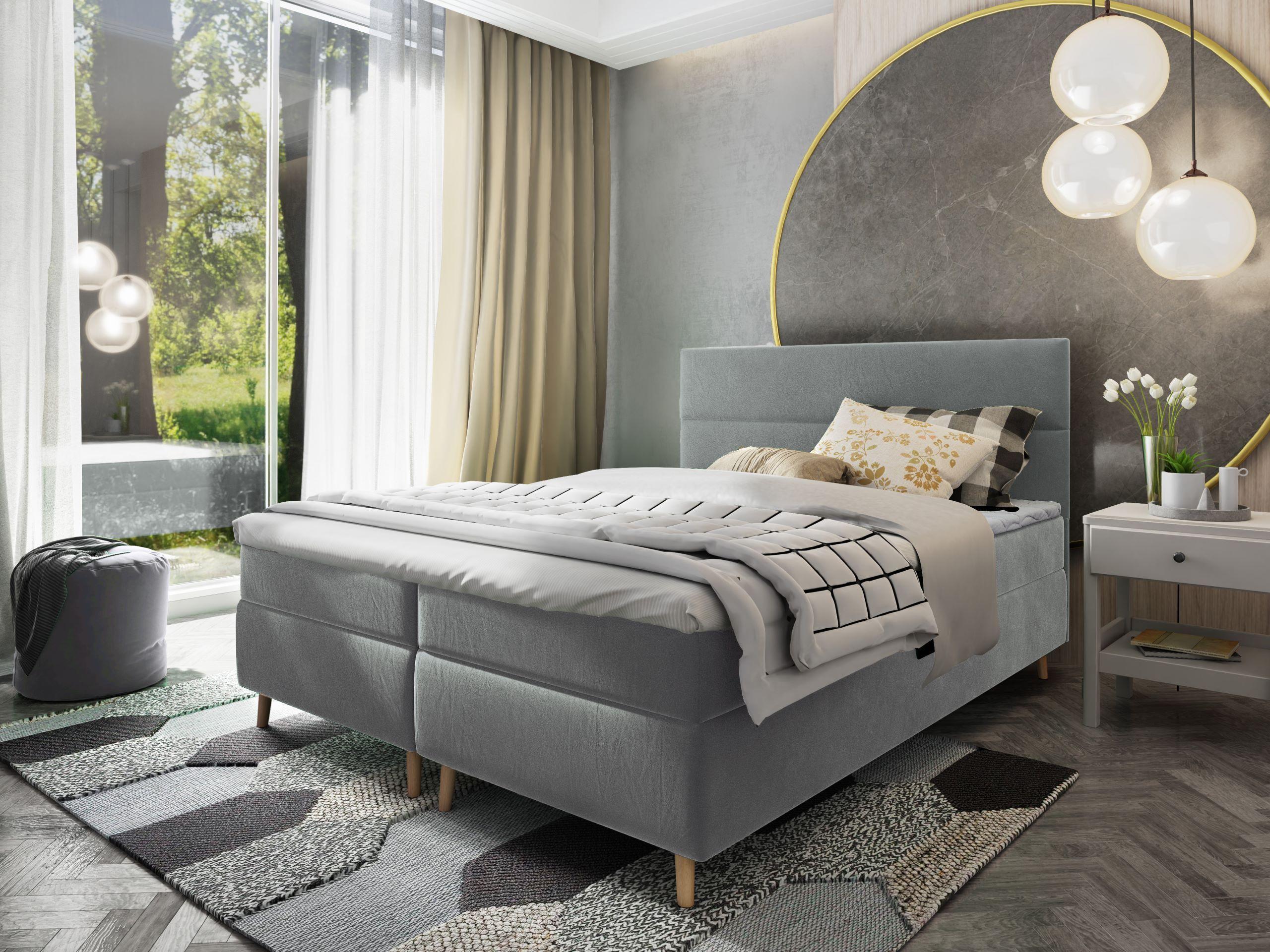 wohnli-moebel-suche-800000651599-1 BOXBETT SANTA 140x200 cm mit Matratze und Topper - Hellgrau Holz MASSENO Möbel > Betten > Boxspringbetten Grau
