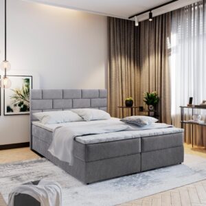 BOXBETT KERLO 160x200 cm mit Matratze und Topper - Grau Holz MASSENO Möbel > Betten > Boxspringbetten Grau