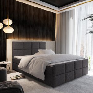 BOXBETT ARIEL 140x200 cm mit Matratze und Topper - Grau Holz MASSENO Möbel > Betten > Boxspringbetten Grau