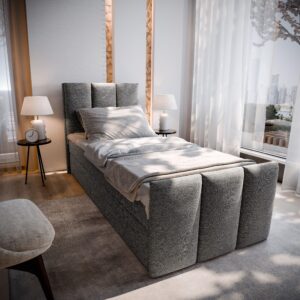 BOXBETT LAGO 90 90x200 cm mit Matratze und Topper - Grau Holz MASSENO Möbel > Betten > Boxspringbetten Grau