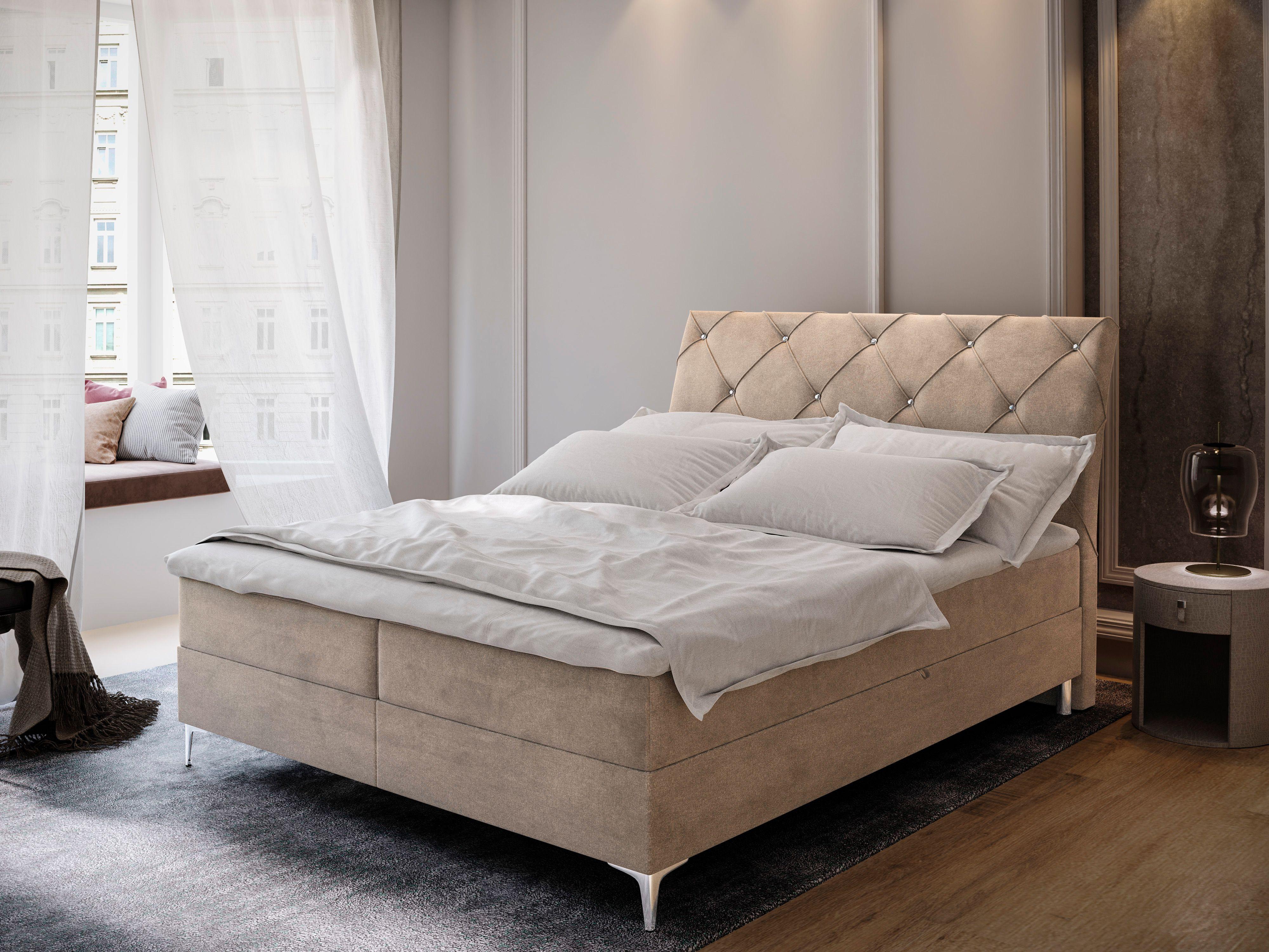 wohnli-moebel-suche-800000651627-1 BOXBETT MACON 140x200 cm mit Matratze und Topper - Beige Holz MASSENO Möbel > Betten > Boxspringbetten Beige