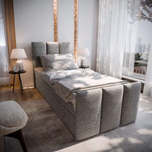 wohnli-moebel-suche-800000651633-1 BOXBETT LAGO 80 80x200 cm mit Matratze und Topper - Hellgrau Holz MASSENO Möbel > Betten > Boxspringbetten Grau