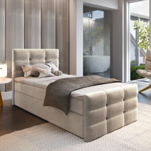 wohnli-moebel-suche-800000651648-1 BOXBETT AMON 80 80x200 cm mit Matratze und Topper - Beige Holz MASSENO Möbel > Betten > Boxspringbetten Beige