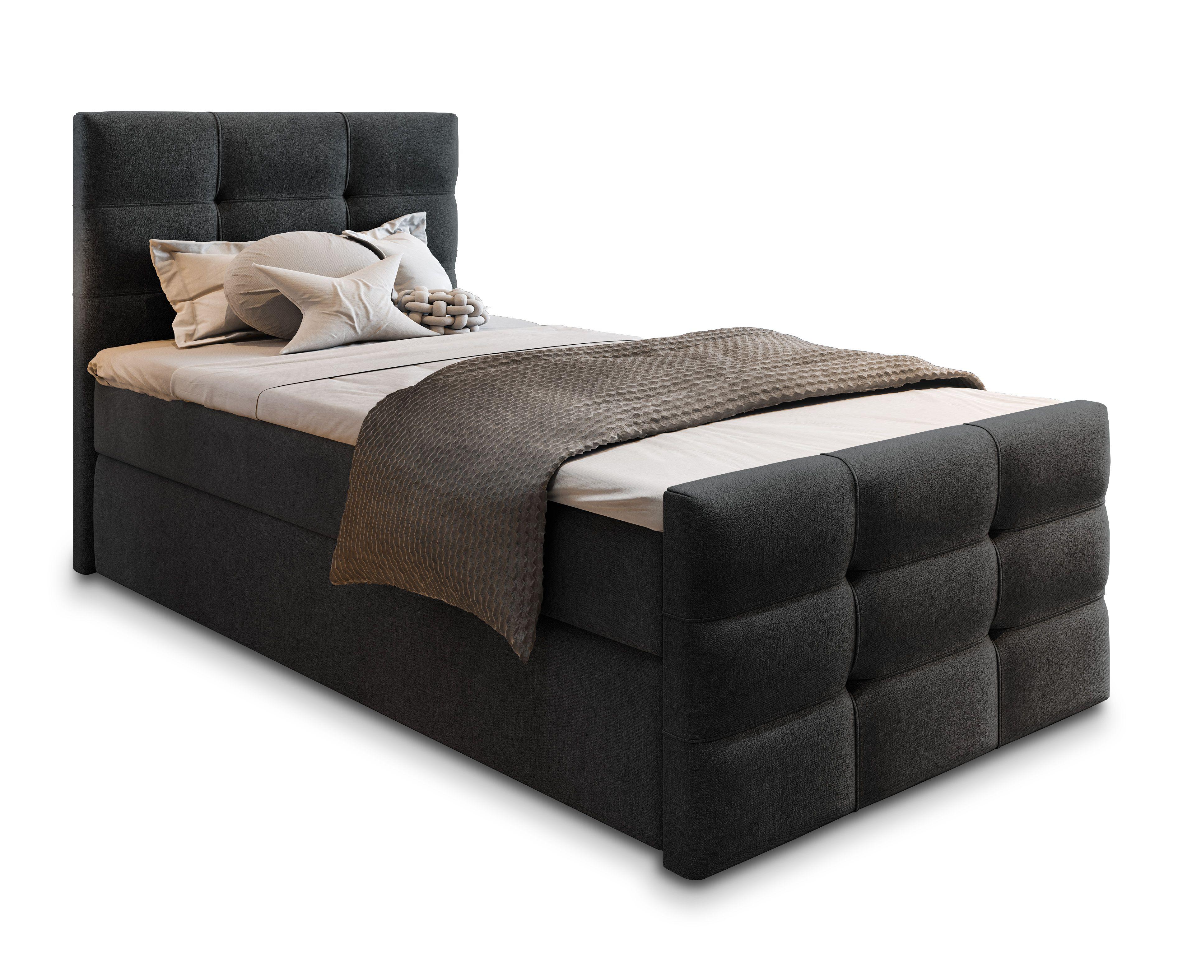 Wohnli Möbelsuche - BOXBETT AMON 100 100x200 cm mit Matratze und Topper - Schwarz