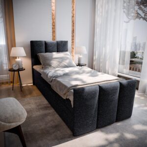 BOXBETT LAGO 80 80x200 cm mit Matratze und Topper - Schwarz Holz MASSENO Möbel > Betten > Boxspringbetten Schwarz