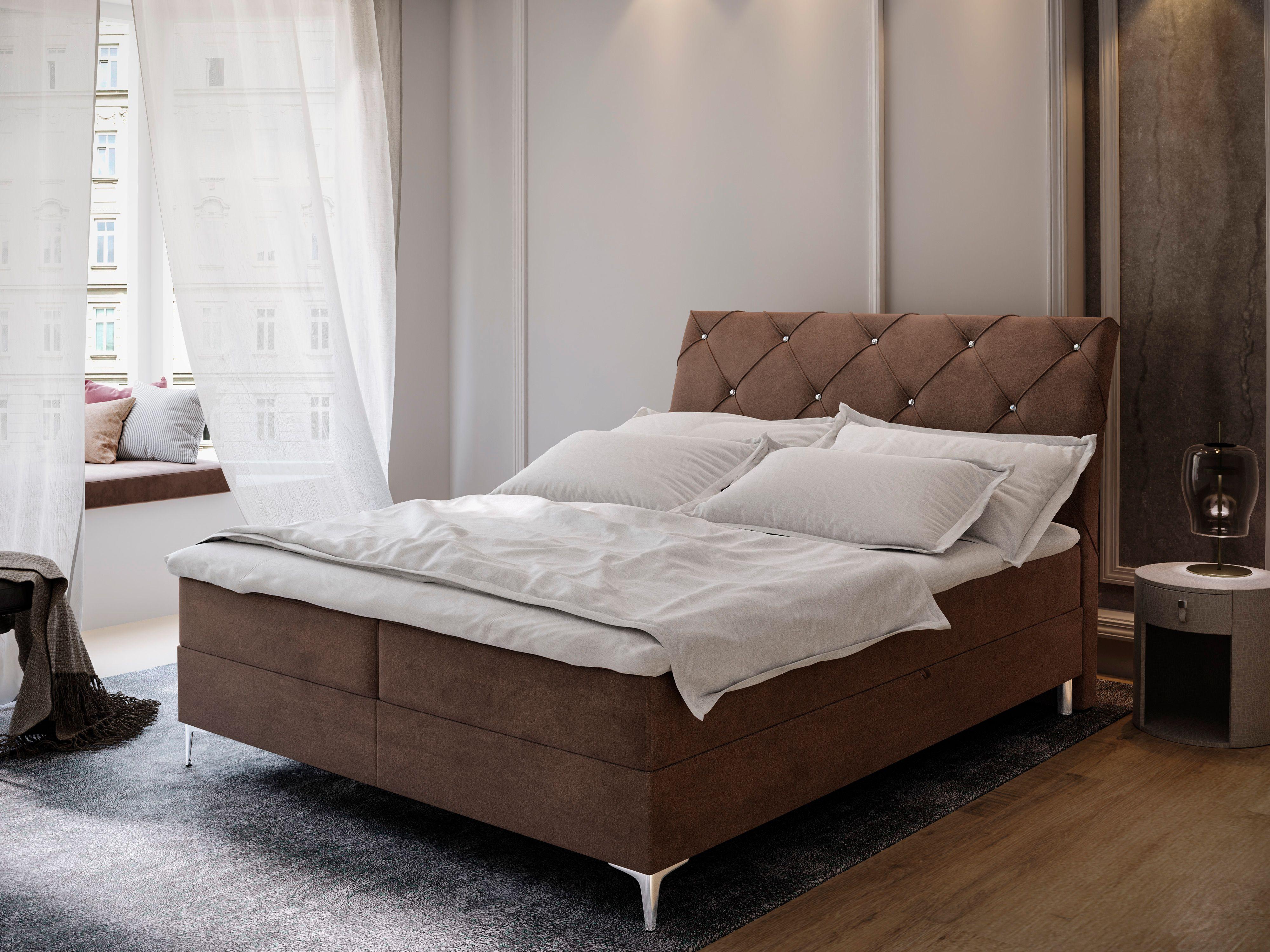 BOXBETT MACON 160x200 cm mit Matratze und Topper - Braun Holz MASSENO Möbel > Betten > Boxspringbetten Braun