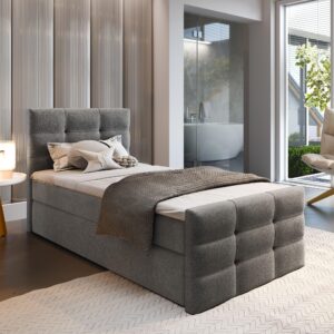 wohnli-moebel-suche-800000651698-1 BOXBETT AMON 80 80x200 cm mit Matratze und Topper - Grau Holz MASSENO Möbel > Betten > Boxspringbetten Grau