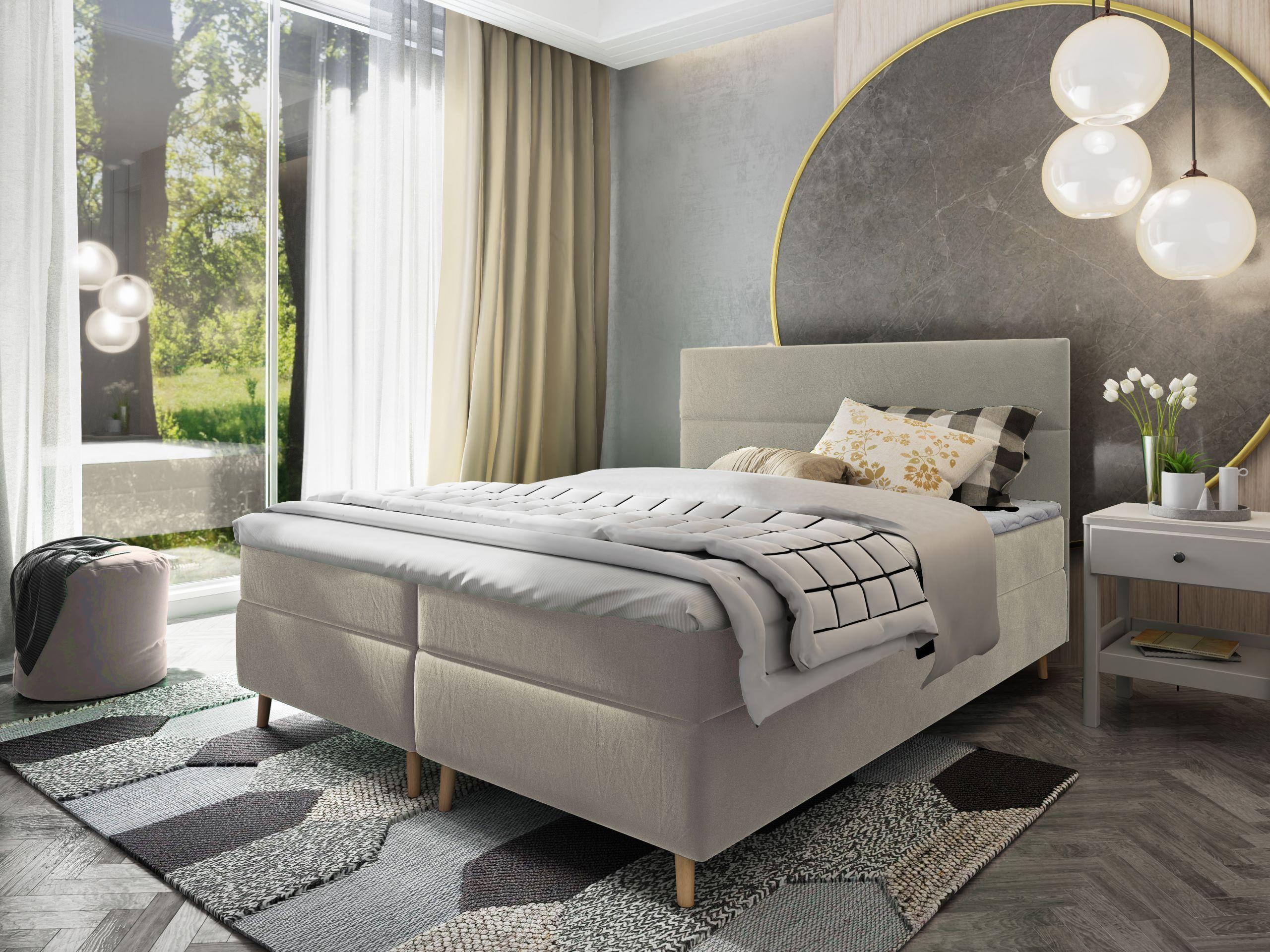 wohnli-moebel-suche-800000651707-1 BOXBETT SANTA 140x200 cm mit Matratze und Topper - Beige Holz MASSENO Möbel > Betten > Boxspringbetten Beige