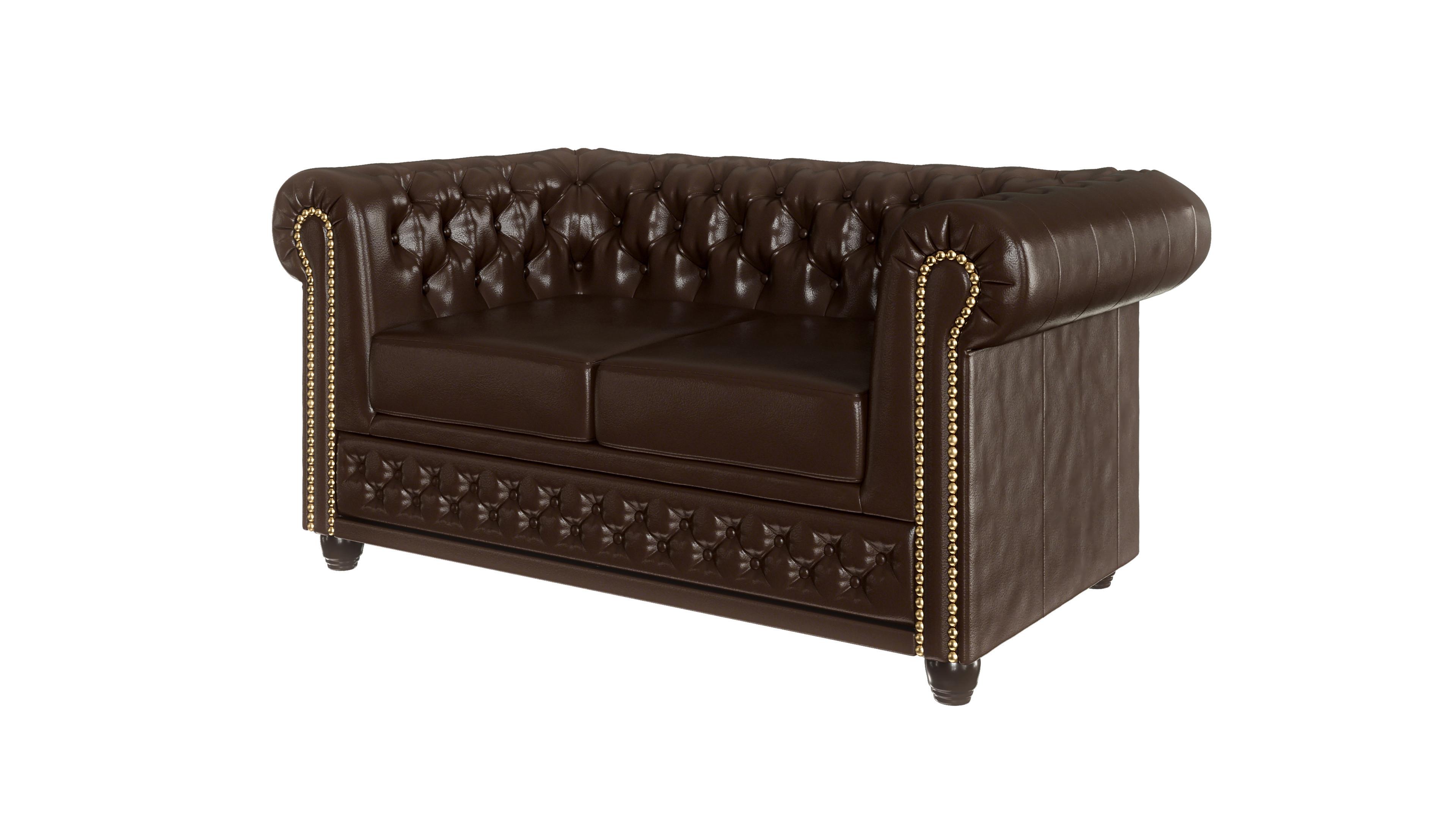 Wohnli Möbelsuche - CHESTERFIELD-SOFA 2-sitzer mit Schlaffunktion Morin Braun vegan Leder