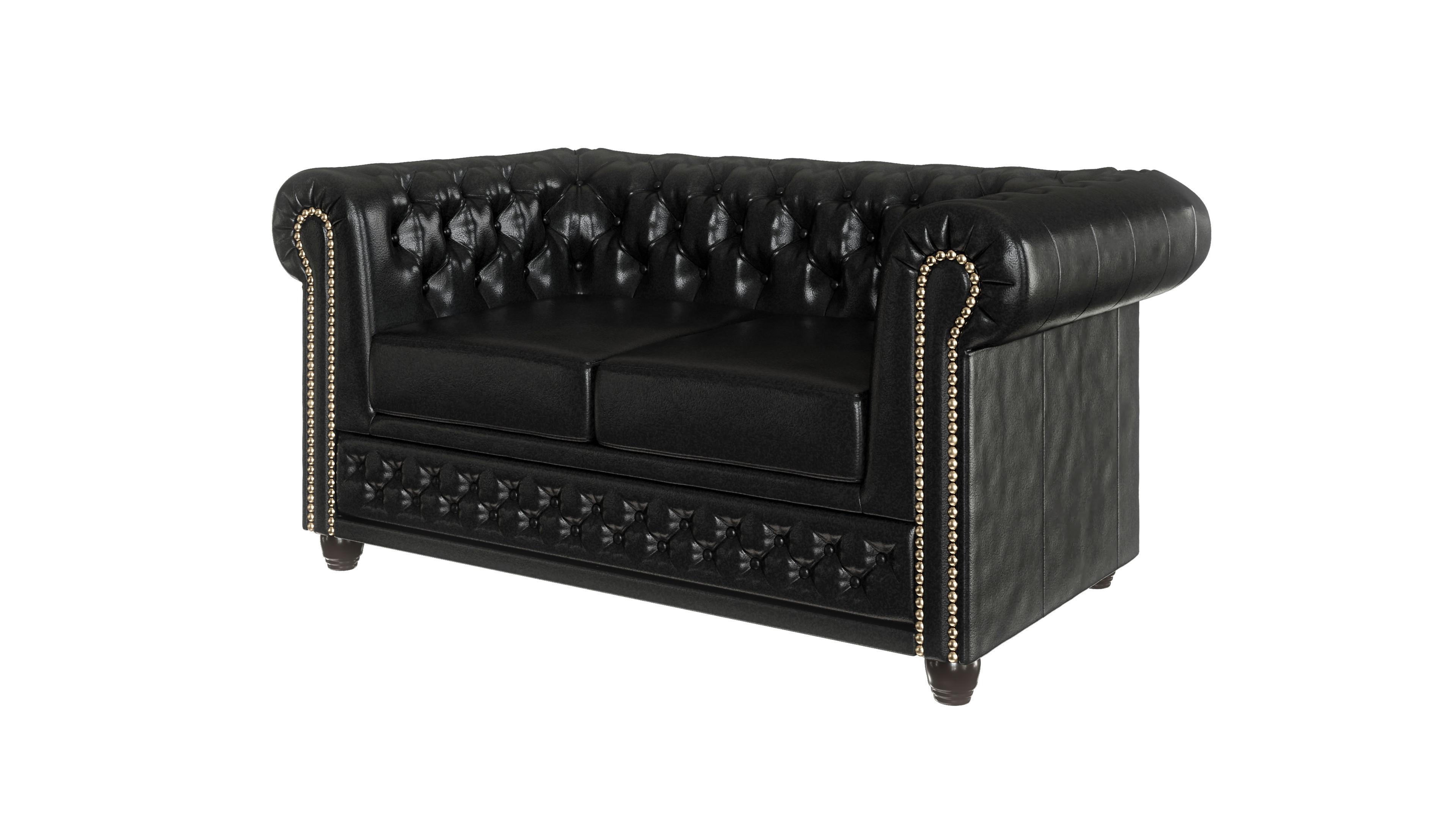 Wohnli Möbelsuche - CHESTERFIELD-SOFA 2-sitzer mit Schlaffunktion Morin Schwarz vegan Leder