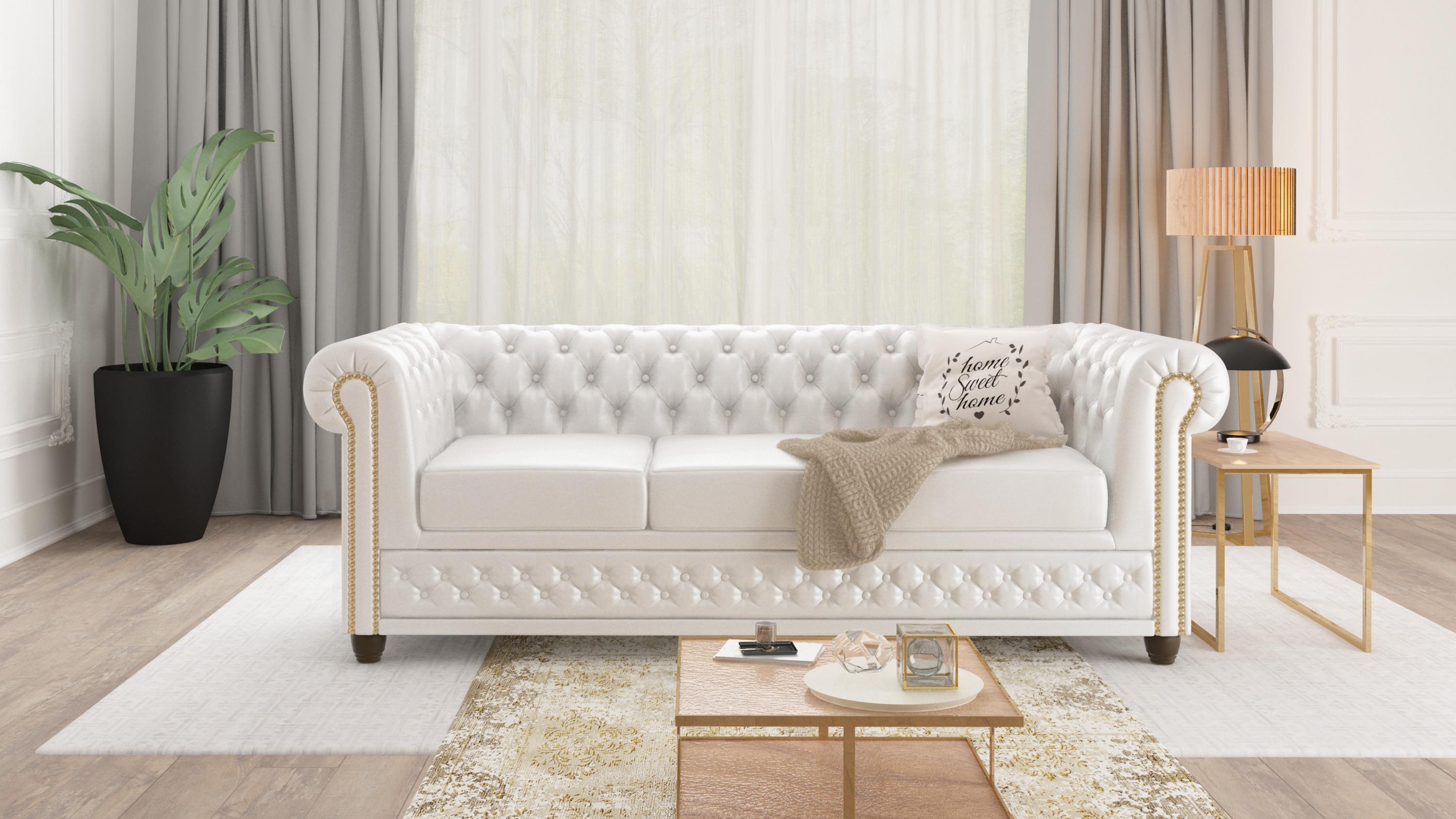 wohnli-moebel-suche-800000662441-1 CHESTERFIELD-SOFA 3-sitzer Morin Weiß vegan Leder Textil S-Style Möbel Möbel > Sofas & Couches > Sofas Weiß