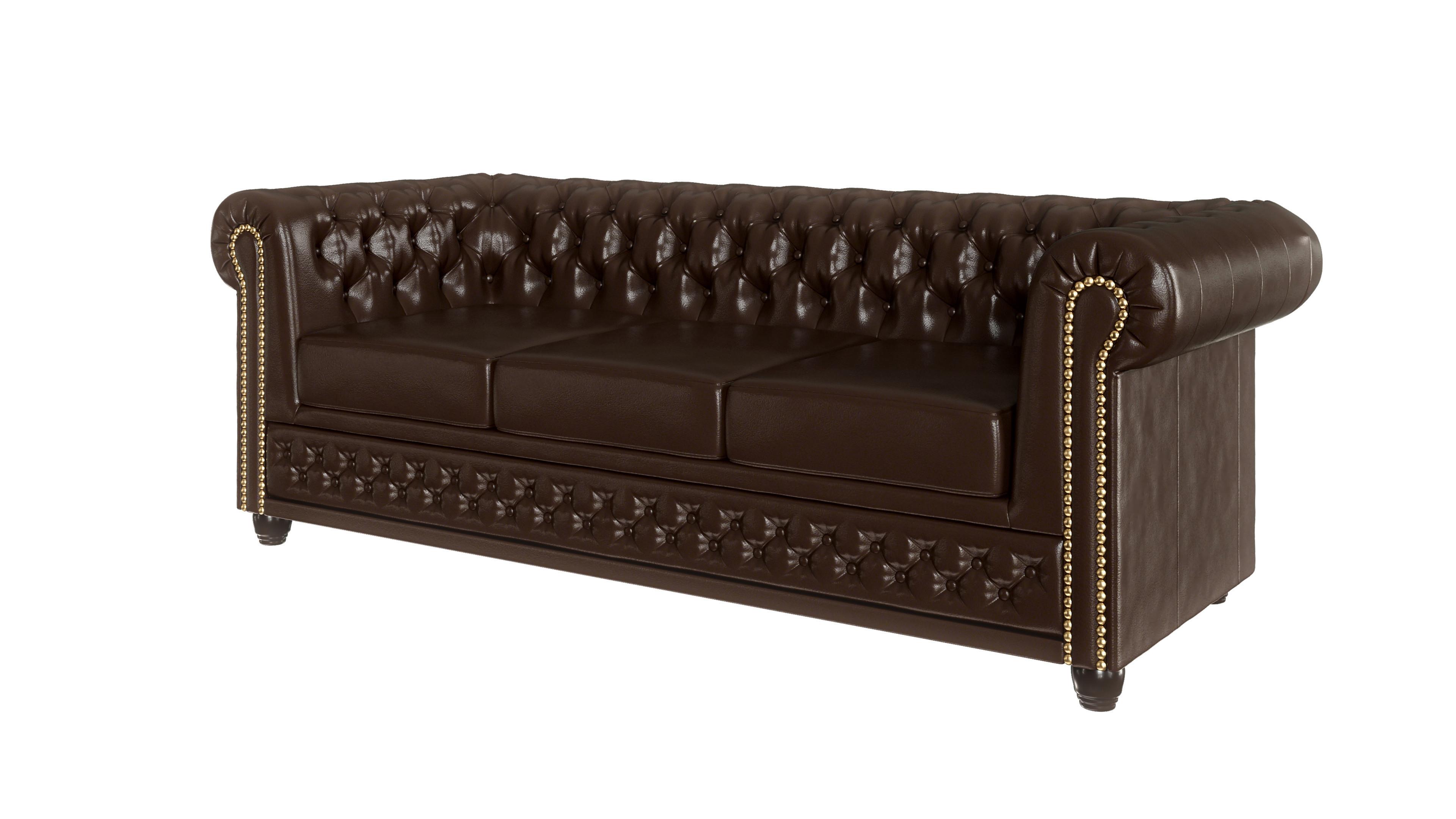 wohnli-moebel-suche-800000662553 Wohnli Möbelsuche - CHESTERFIELD-SOFA 3-sitzer mit Schlaffunktion Morin Braun vegan Leder