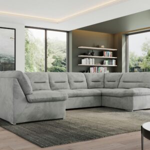 wohnli-moebel-suche-800000663481-1 WOHNLANDSCHAFT MORBIDO U Hellgrau Velvet Textil MKS Möbel > Sofas & Couches > Wohnlandschaften > Wohnlandschaften U-Form Grau