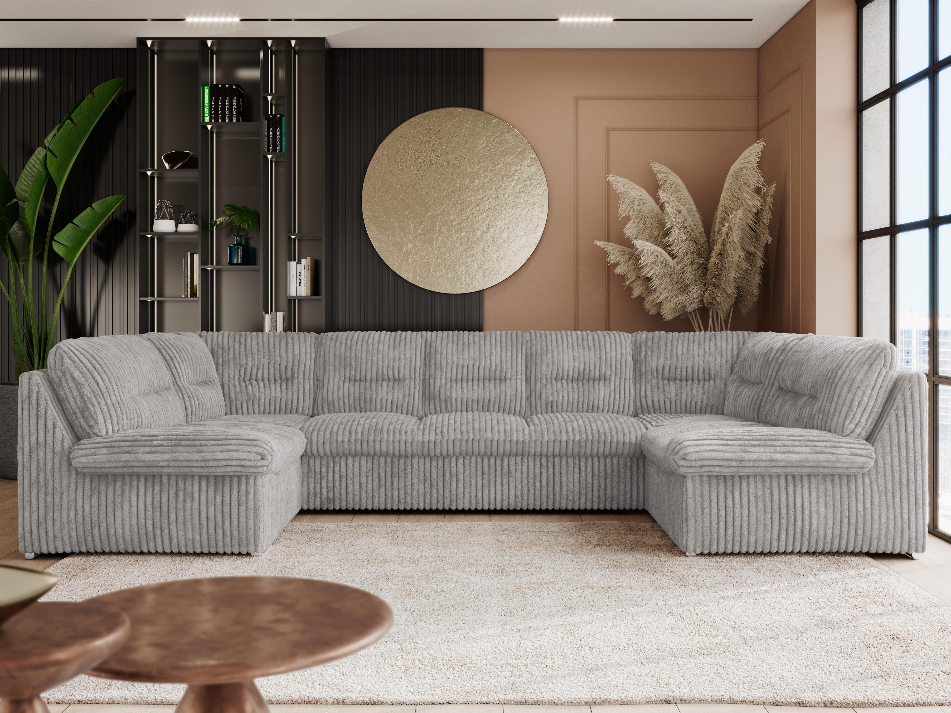 wohnli-moebel-suche-800000663875-1 WOHNLANDSCHAFT COMODO U Hellgrau Cord Textil MKS Möbel > Sofas & Couches > Wohnlandschaften > Wohnlandschaften U-Form Grau