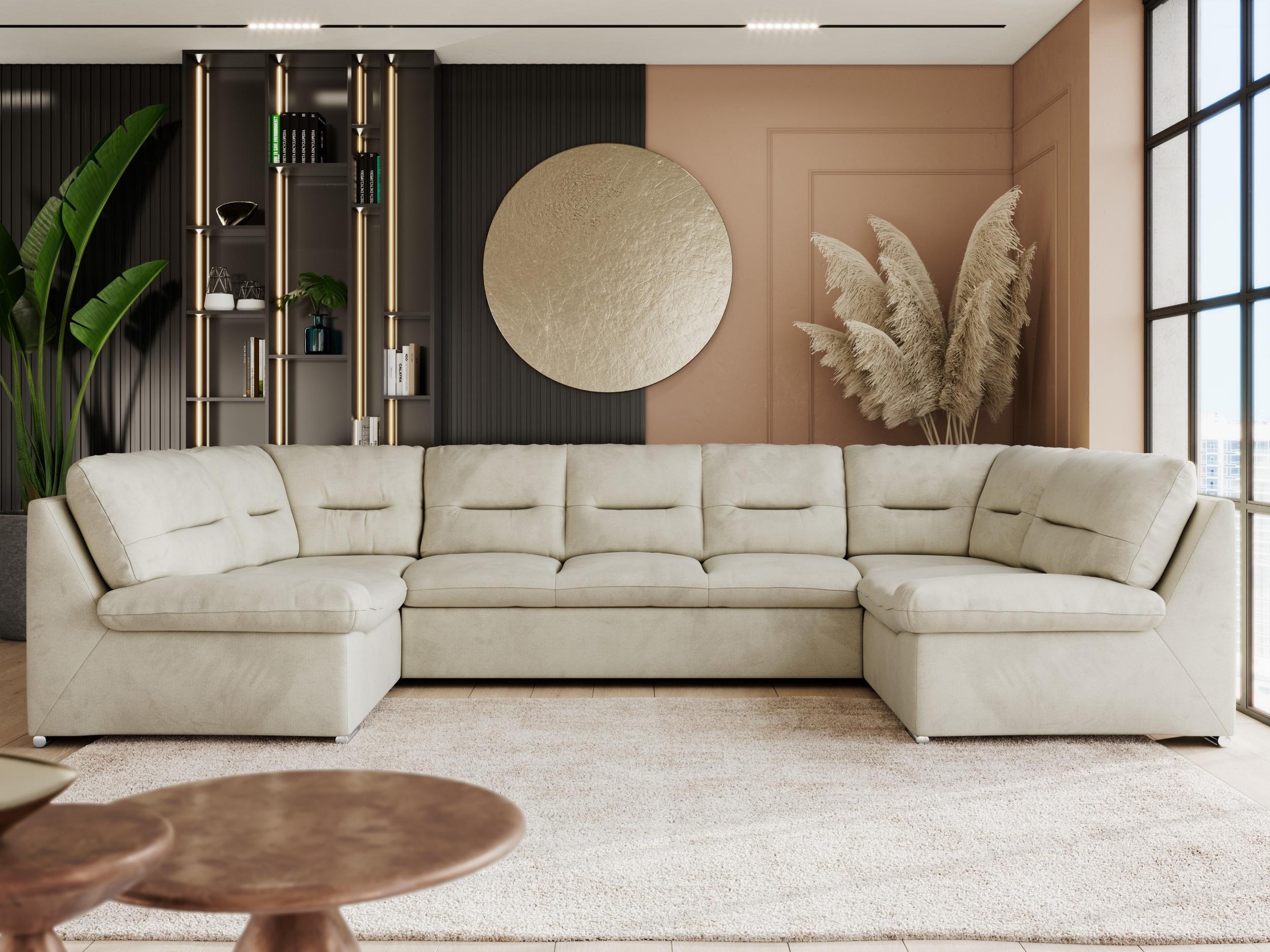 WOHNLANDSCHAFT COMODO U Beige Velvet Textil MKS Möbel > Sofas & Couches > Wohnlandschaften > Wohnlandschaften U-Form Beige