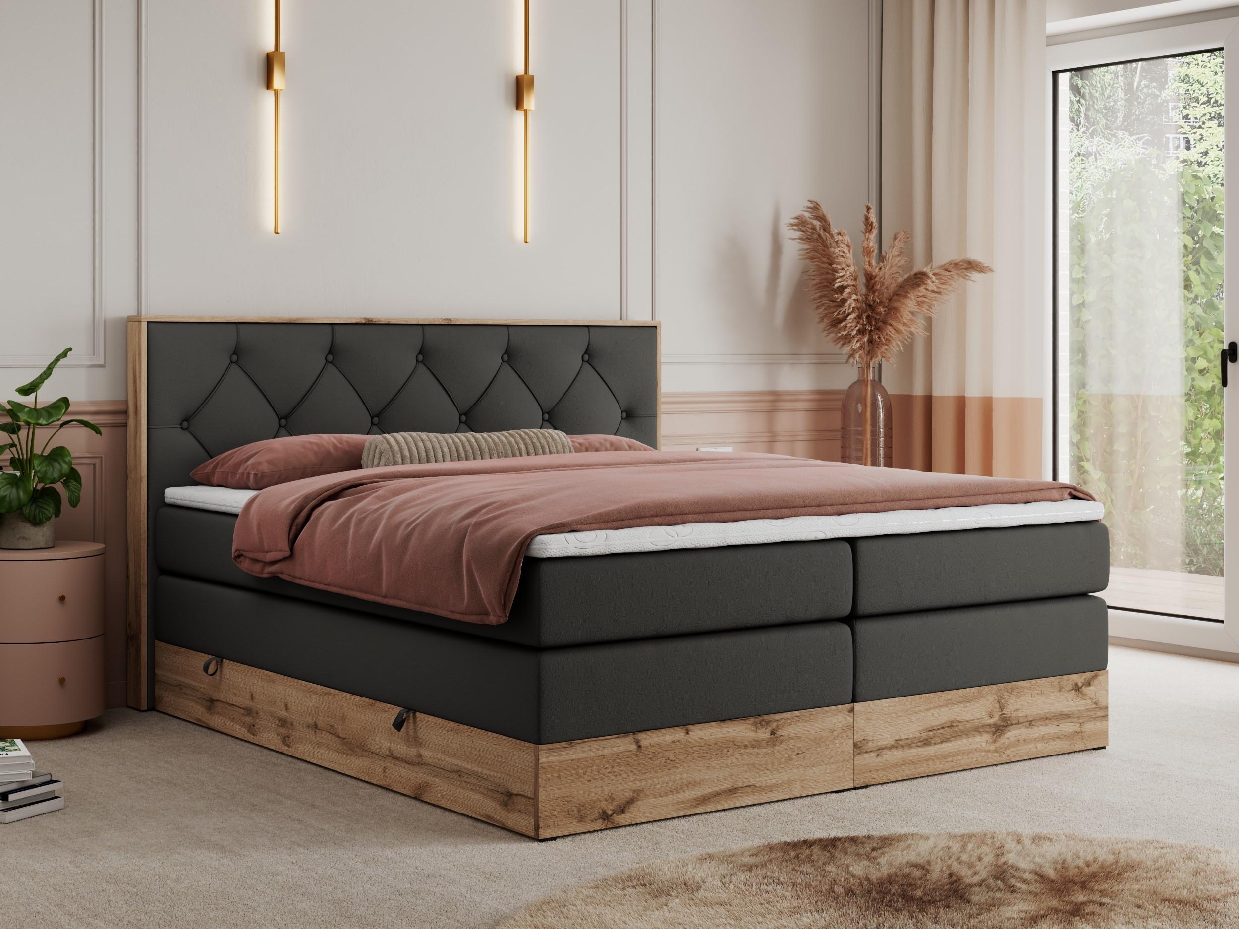 wohnli-moebel-suche-800000664143-1 BOXSPRINGBETT VENETO KING 180/200 Dunkelgrau Kunstleder - H3 Textil MKS Möbel > Betten > Boxspringbetten Grau