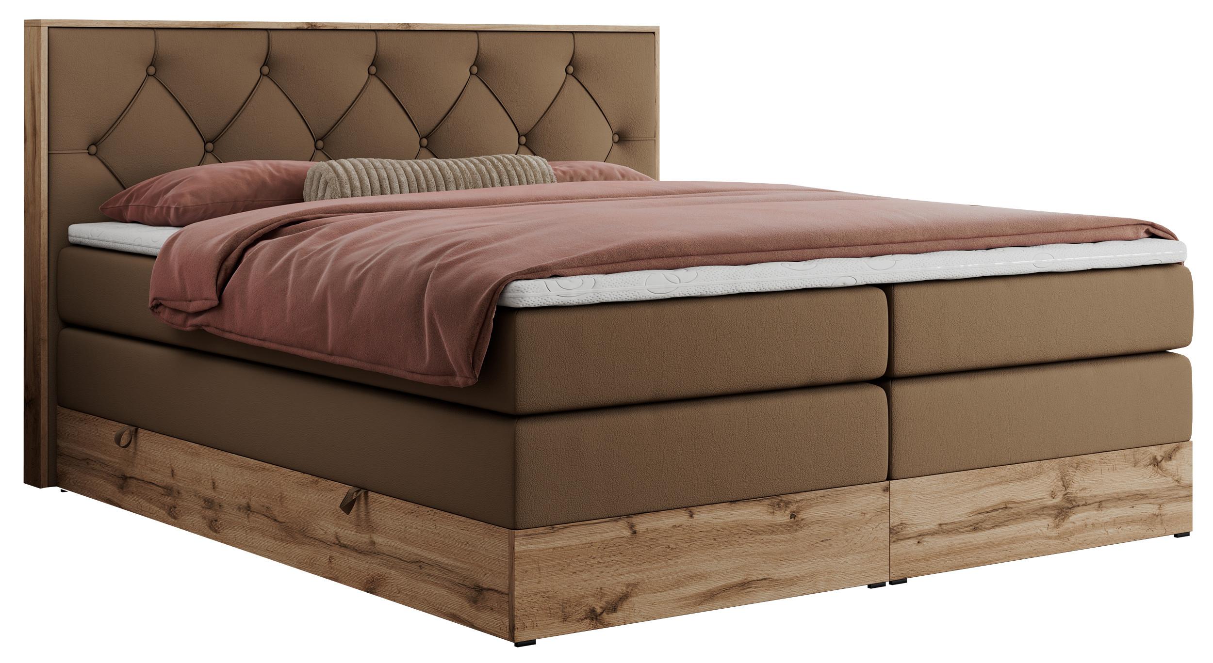 wohnli-moebel-suche-800000664182 Wohnli Möbelsuche - BOXSPRINGBETT VENETO KING 200/200 Braun Kunstleder - H3