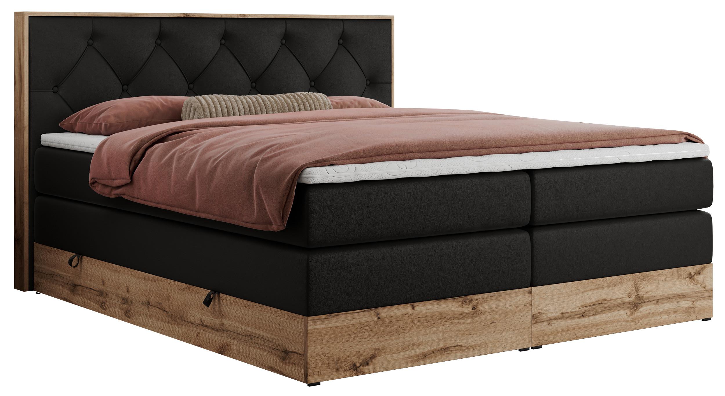 Wohnli Möbelsuche - BOXSPRINGBETT VENETO KING 200/200 Schwarz Kunstleder - H4