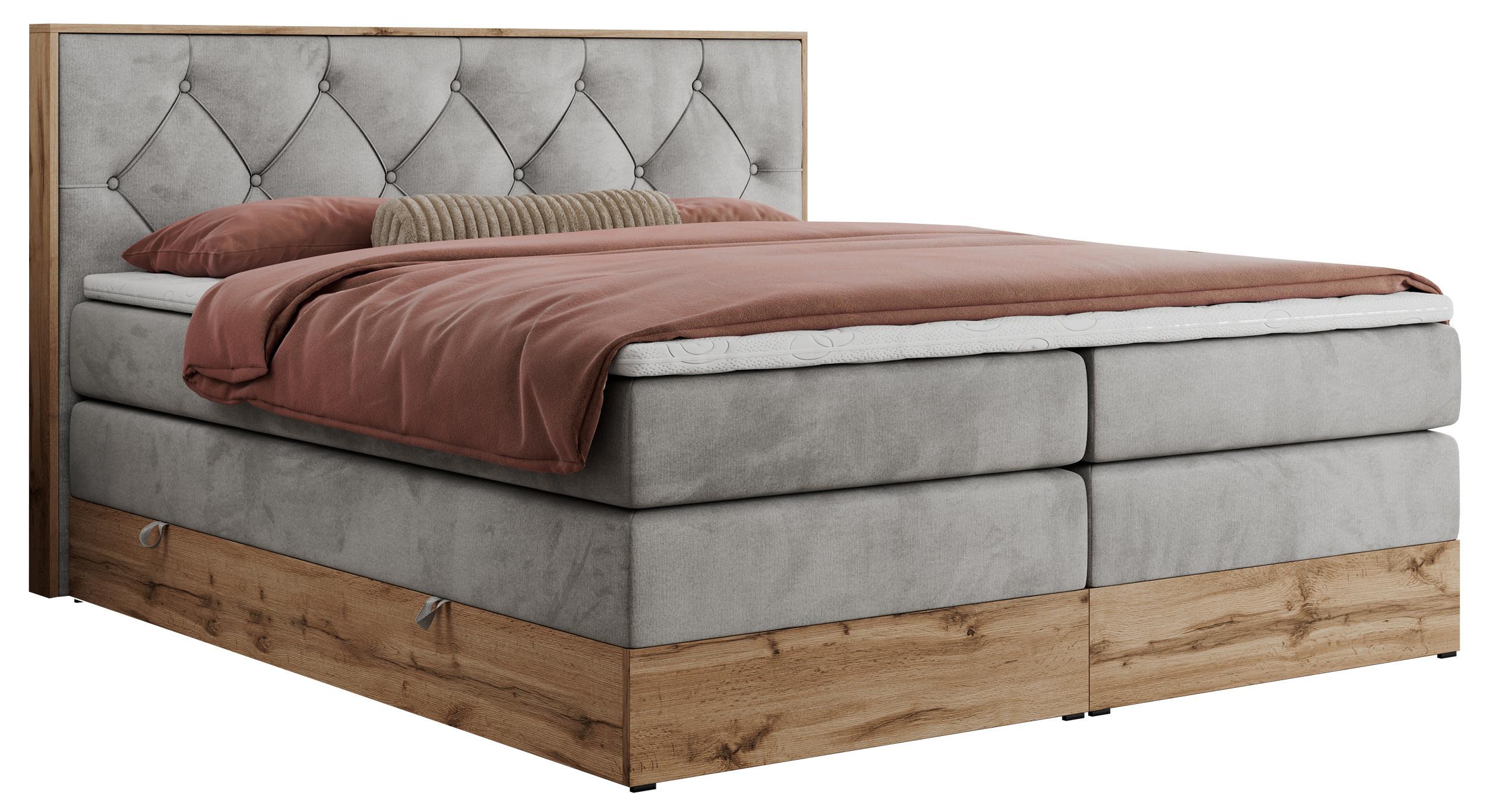 Wohnli Möbelsuche - BOXSPRINGBETT VENETO KING 200/200 Hellgrau Velvet - H4