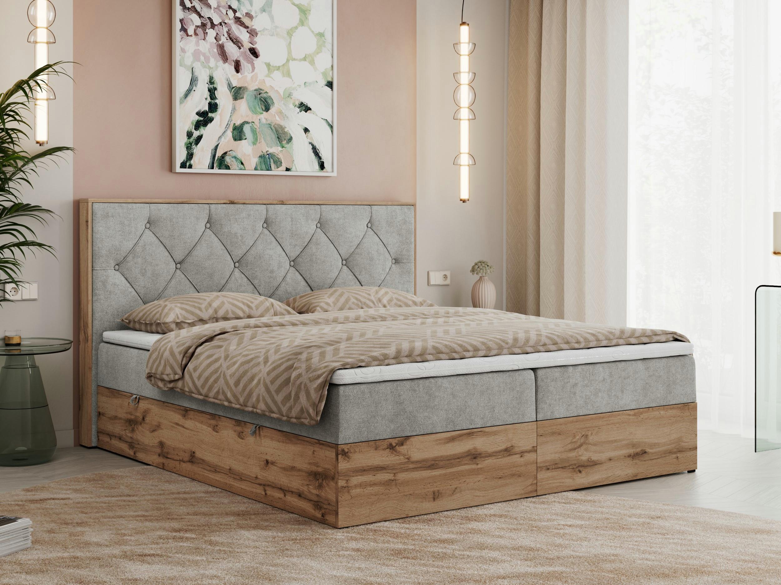 wohnli-moebel-suche-800000665406-1 BOXBETT VENETO 200/200 Hellgrau Struktur - H4 Textil MKS Möbel > Betten > Boxspringbetten Grau