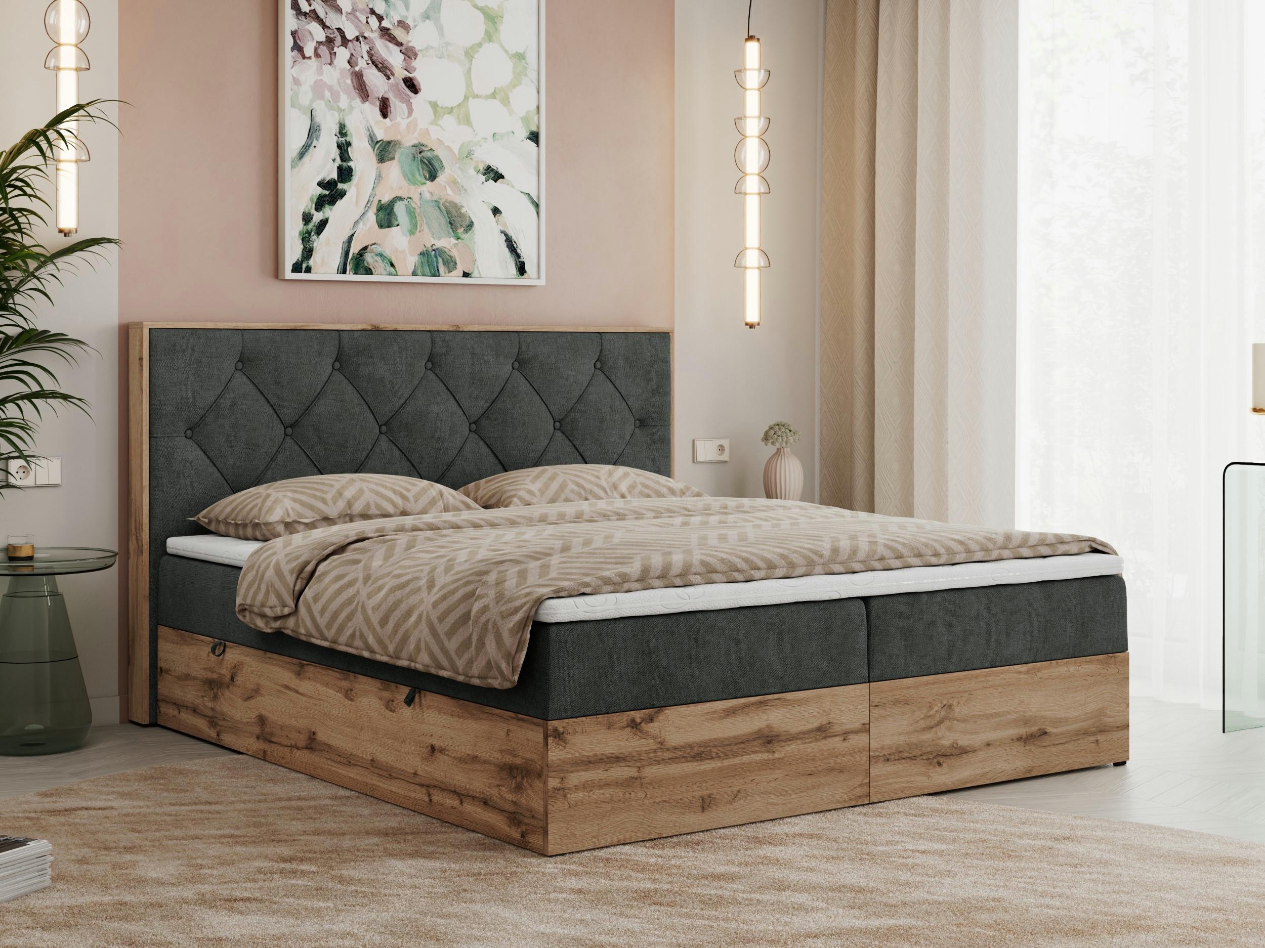 wohnli-moebel-suche-800000665421-1 BOXBETT VENETO 200/200 Dunkelgrau Struktur - H4 Textil MKS Möbel > Betten > Boxspringbetten Grau