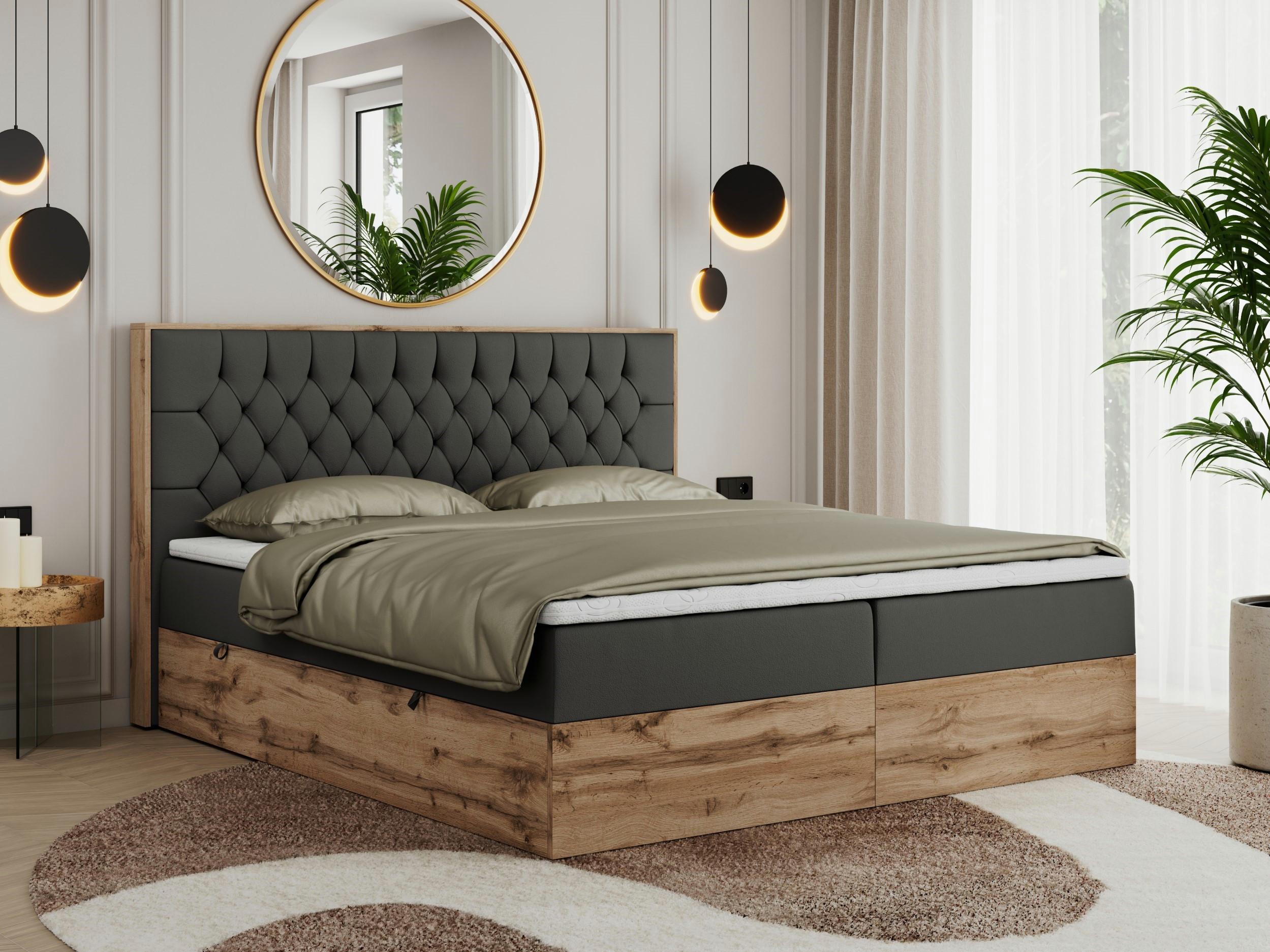 BOXBETT AMORE 180/200 Dunkelgrau Kunstleder - H3 Textil MKS Möbel > Betten > Boxspringbetten Grau