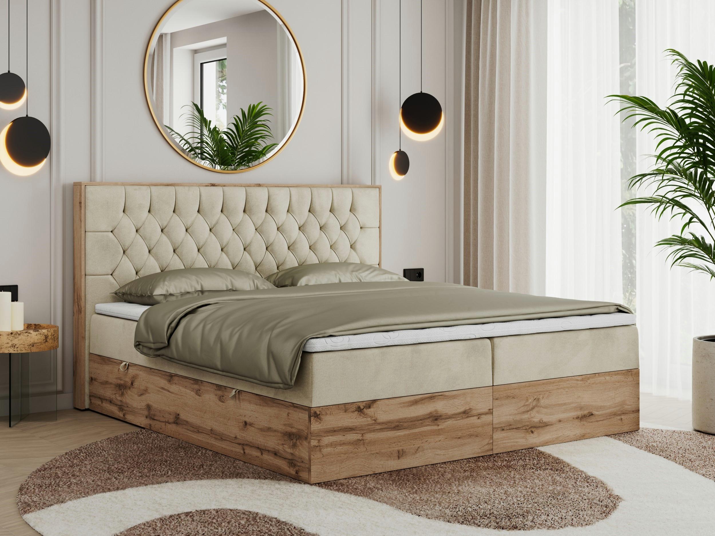 BOXBETT AMORE 180/200 Beige Struktur - H3 Textil MKS Möbel > Betten > Boxspringbetten Beige