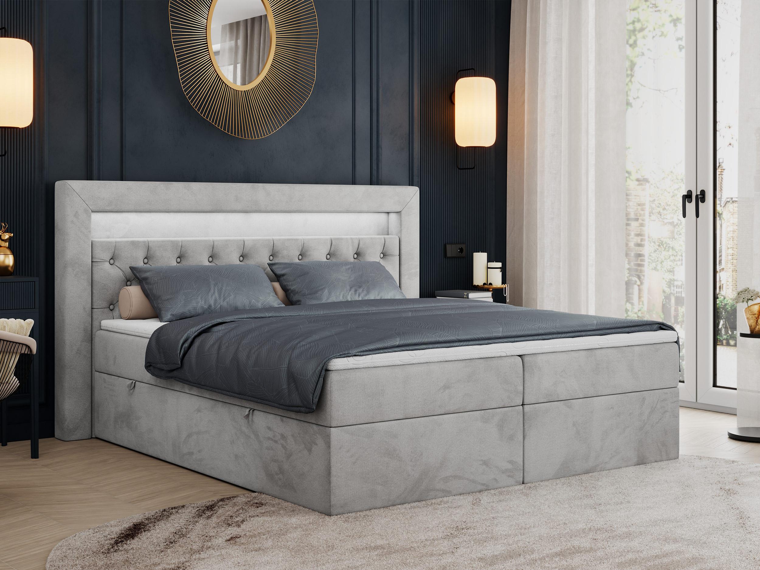 wohnli-moebel-suche-800000665631-1 BOXBETT GOLD-6 LED 120/200 Hellgrau Velvet - H4 Textil MKS Möbel > Betten > Boxspringbetten Grau