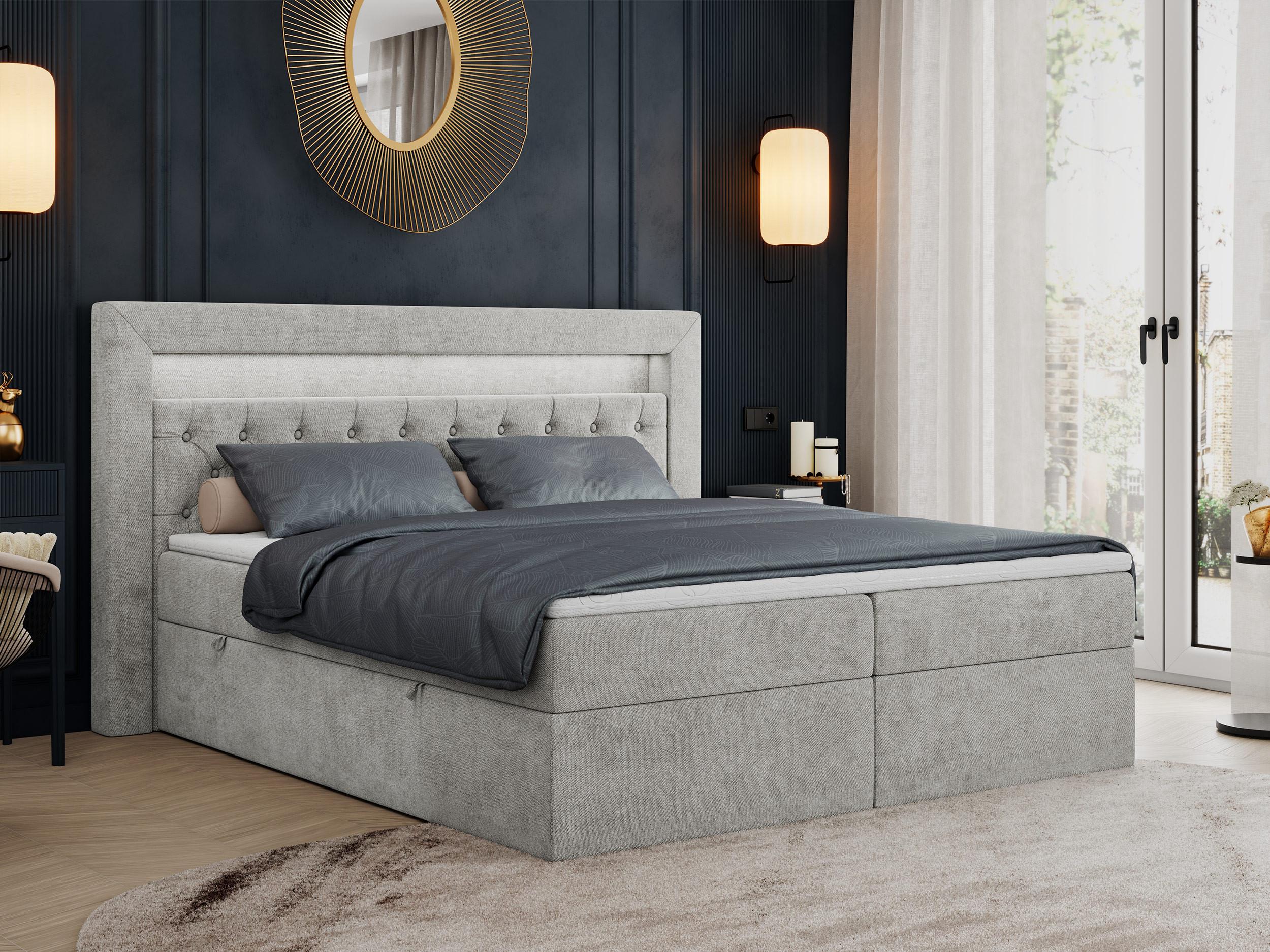 wohnli-moebel-suche-800000666321-1 BOXBETT GOLD-6 LED 140/200 Hellgrau Struktur - H3 Textil MKS Möbel > Betten > Boxspringbetten Grau