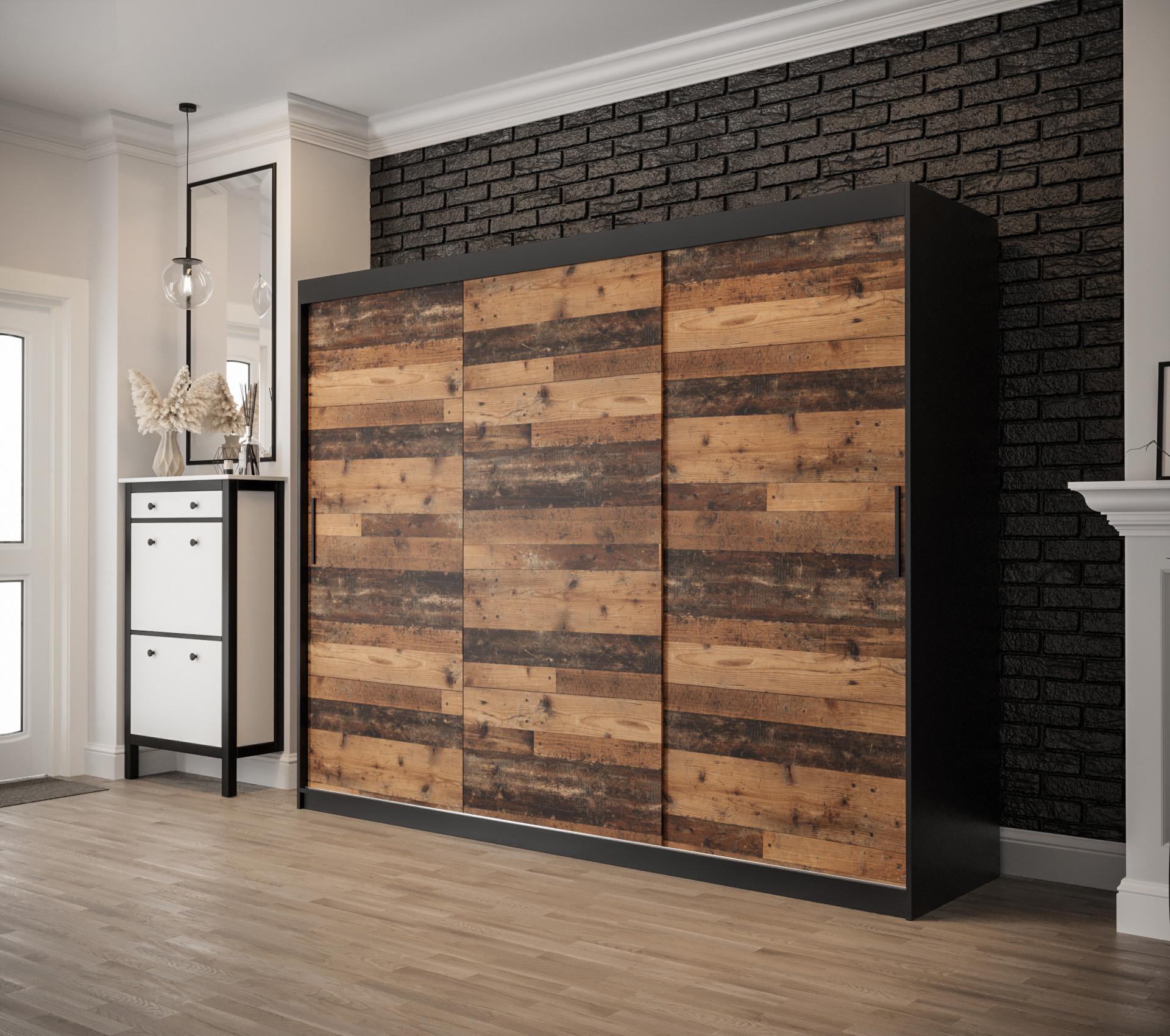 wohnli-moebel-suche-800000669875-1 SCHWEBETÜRENSCHRANK 200/250/62 3-türig Holz MÖBEL KRYSPOL Möbel > Schränke > Kleiderschränke > Schwebetürenschränke Schwarz