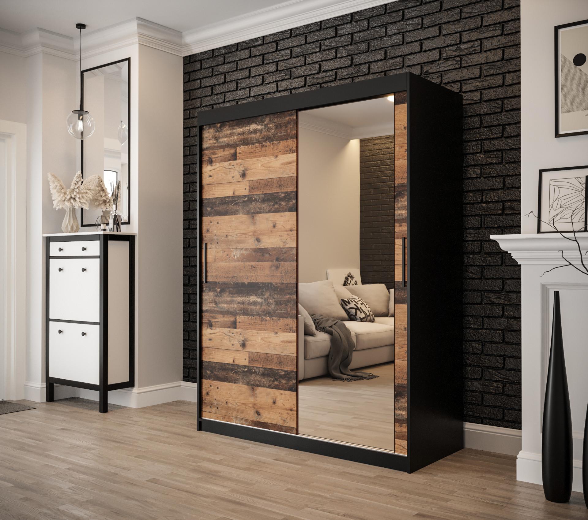 SCHWEBETÜRENSCHRANK 200/150/62 2-türig Holz MÖBEL KRYSPOL Möbel > Schränke > Kleiderschränke > Schwebetürenschränke Schwarz