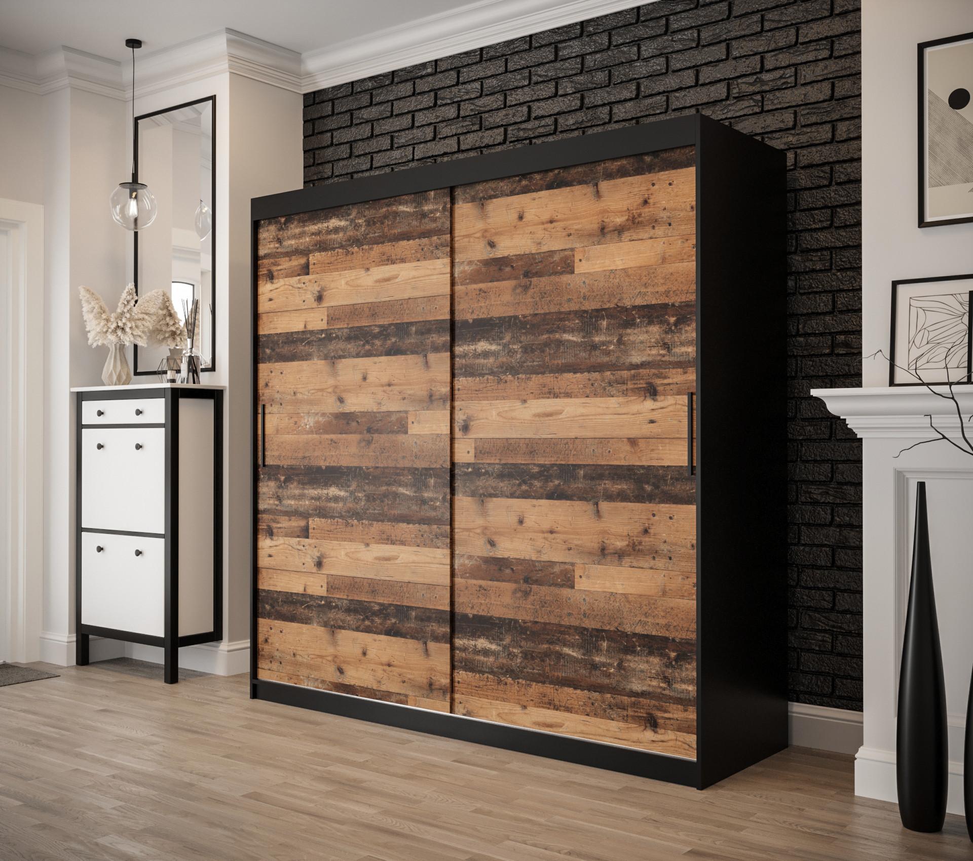 SCHWEBETÜRENSCHRANK 200/200/62 2-türig Holz MÖBEL KRYSPOL Möbel > Schränke > Kleiderschränke > Schwebetürenschränke Schwarz