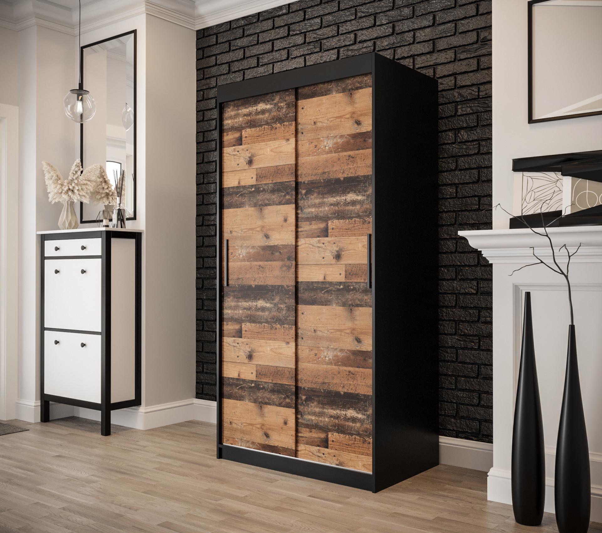 SCHWEBETÜRENSCHRANK 200/100/62 2-türig Holz MÖBEL KRYSPOL Möbel > Schränke > Kleiderschränke > Schwebetürenschränke Schwarz
